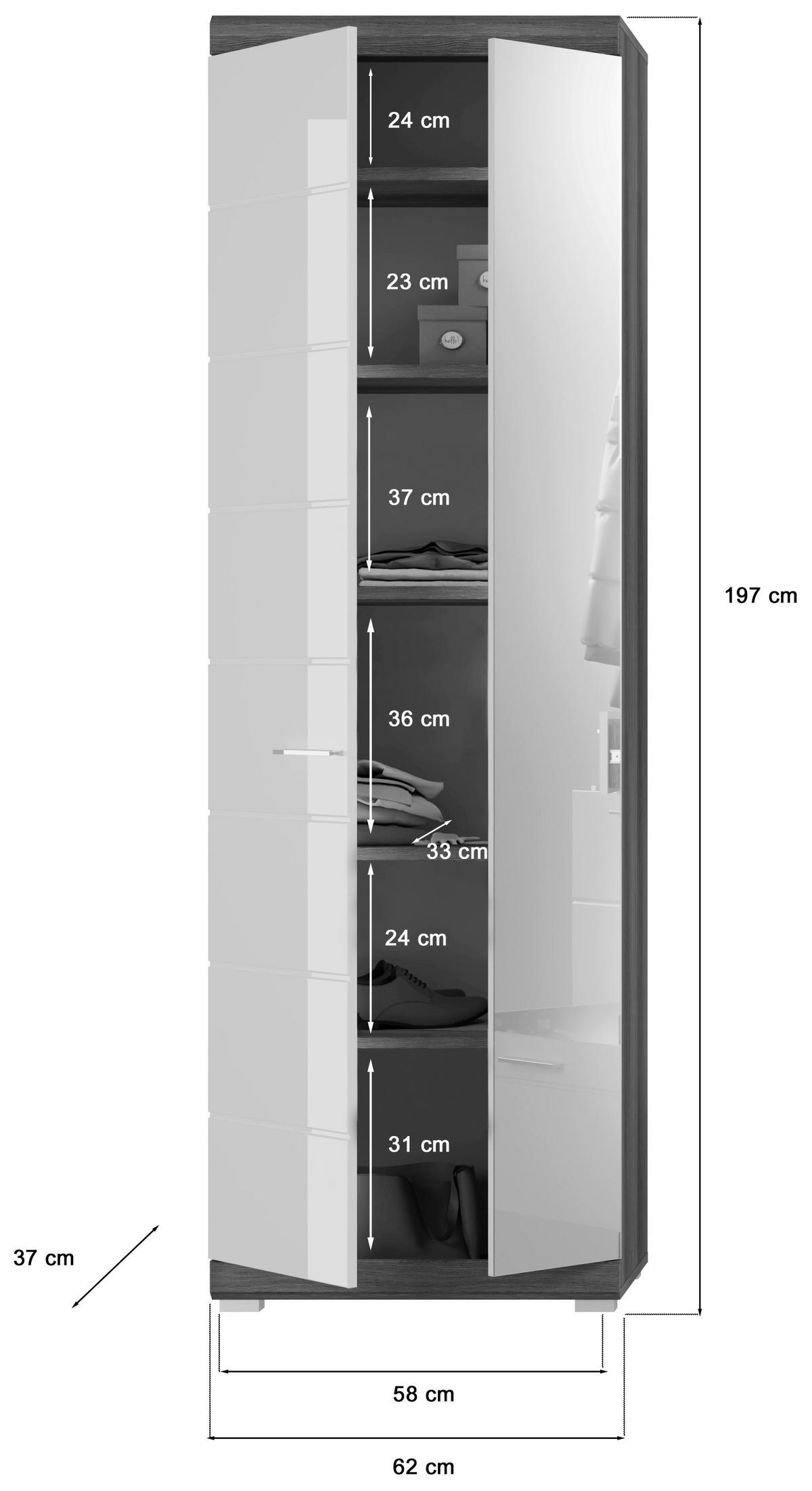 Predsoba Scout, Siva, Bela, Visoki Sijaj, 3-Delno - srebrne barve/temno siva, Design, steklo/leseni material (167/197/40cm) - MID.YOU
