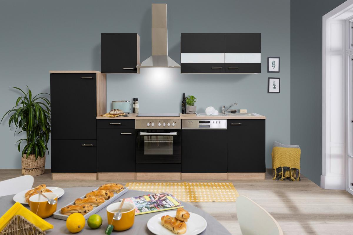 Küchenleerblock LBKB280ESS Schwarz/Eiche ca. 280 cm - Edelstahlfarben/Eichefarben, Basics, Holzwerkstoff/Metall (280/200cm) - Respekta