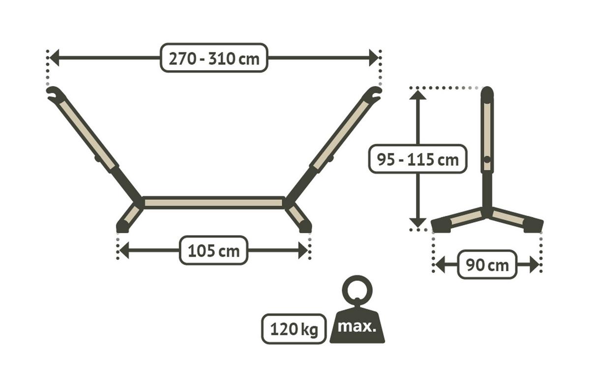Hängemattengestell Stand for Single Hammock Schwarz - Schwarz, Basics, Metall (90/95-115/270-310cm) - La Siesta