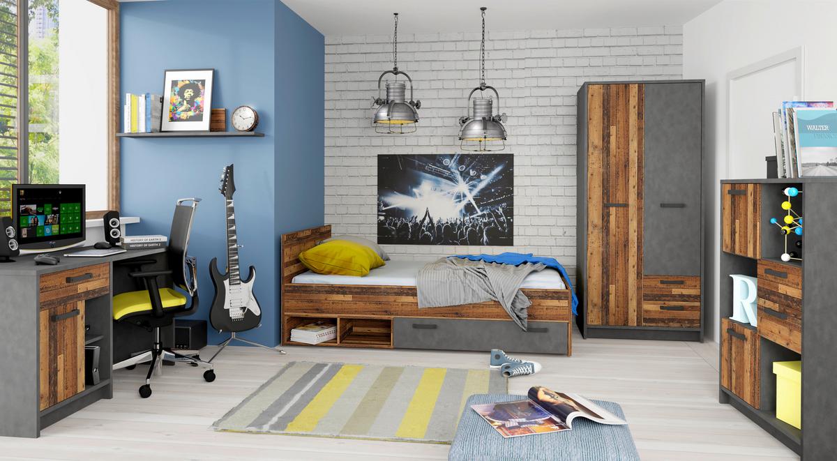 Zidna Polica Nubi - tamno siva/boje starog hrasta, Moderno, drvni materijal (120/22/22cm) - Modern Living