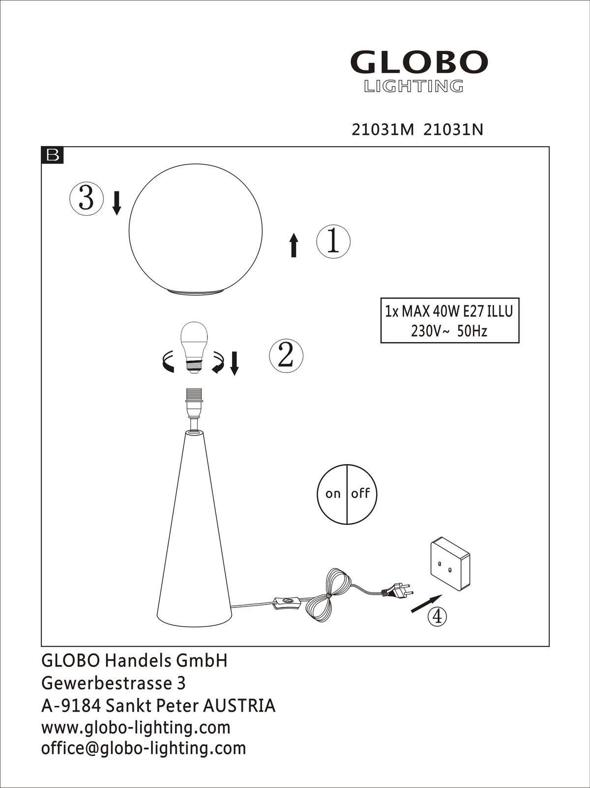 TISCHLEUCHTE 21031N - Nickelfarben, Design, Glas/Metall (20/49,5cm) - Globo