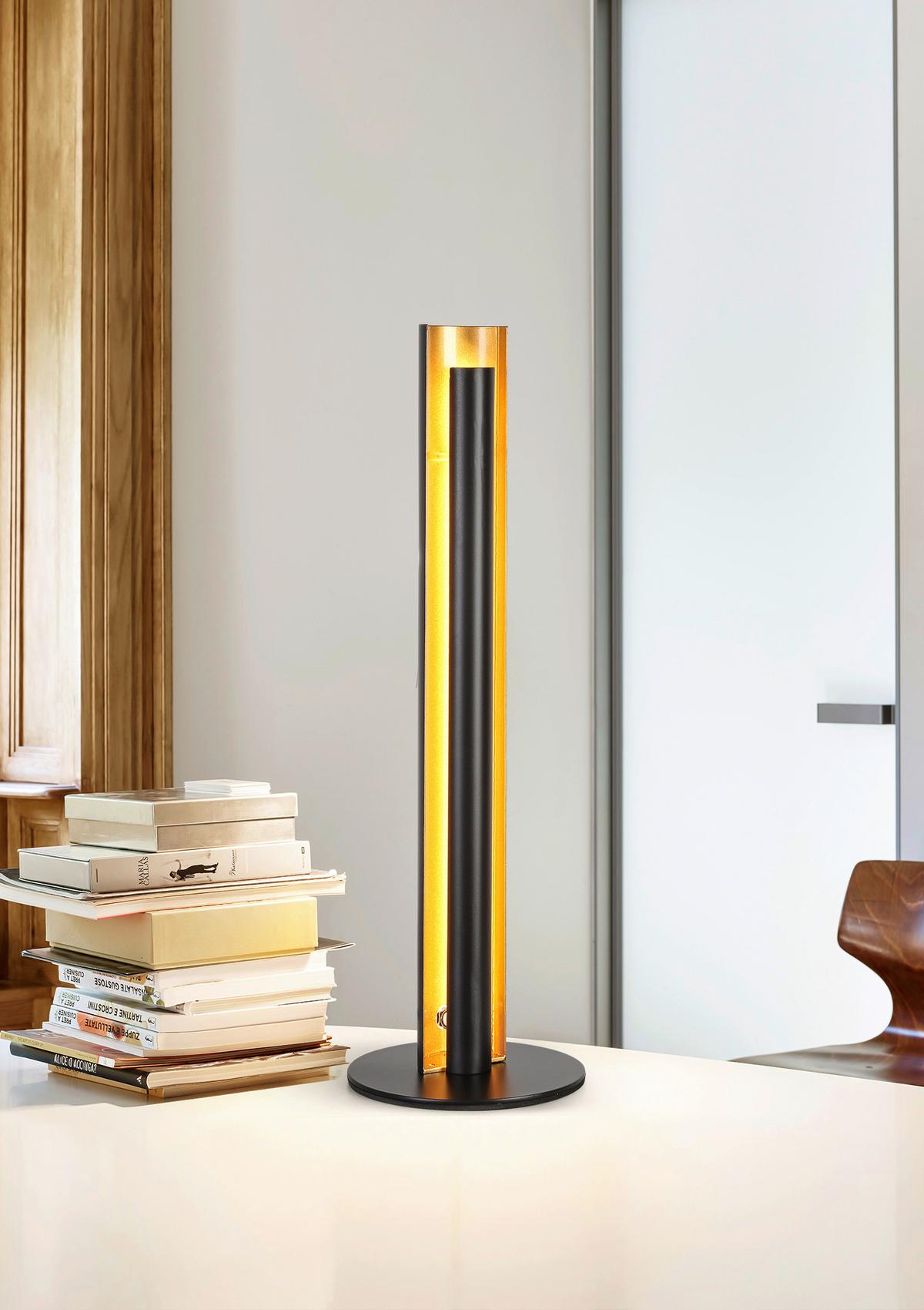 Veioză cu LED GUMO - auriu/negru, Modern, metal (15/47cm) - Mömax