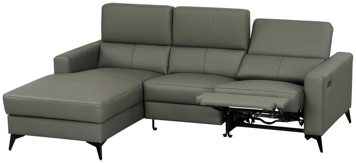 Wohnlandschaft Ben Dunkelgrau - Dunkelgrau/Schwarz, MODERN, Leder/Holz (102-180/75-95/235cm) - Premium Living