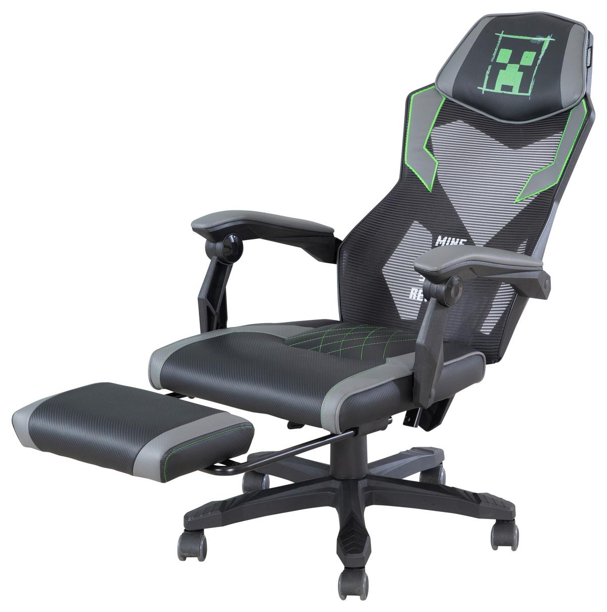 Gaming Stol Minecraft, Siva, Zelena - siva/zelena, Moderno, umetna masa/tekstil (61/114,5/62,5cm) - Minecraft