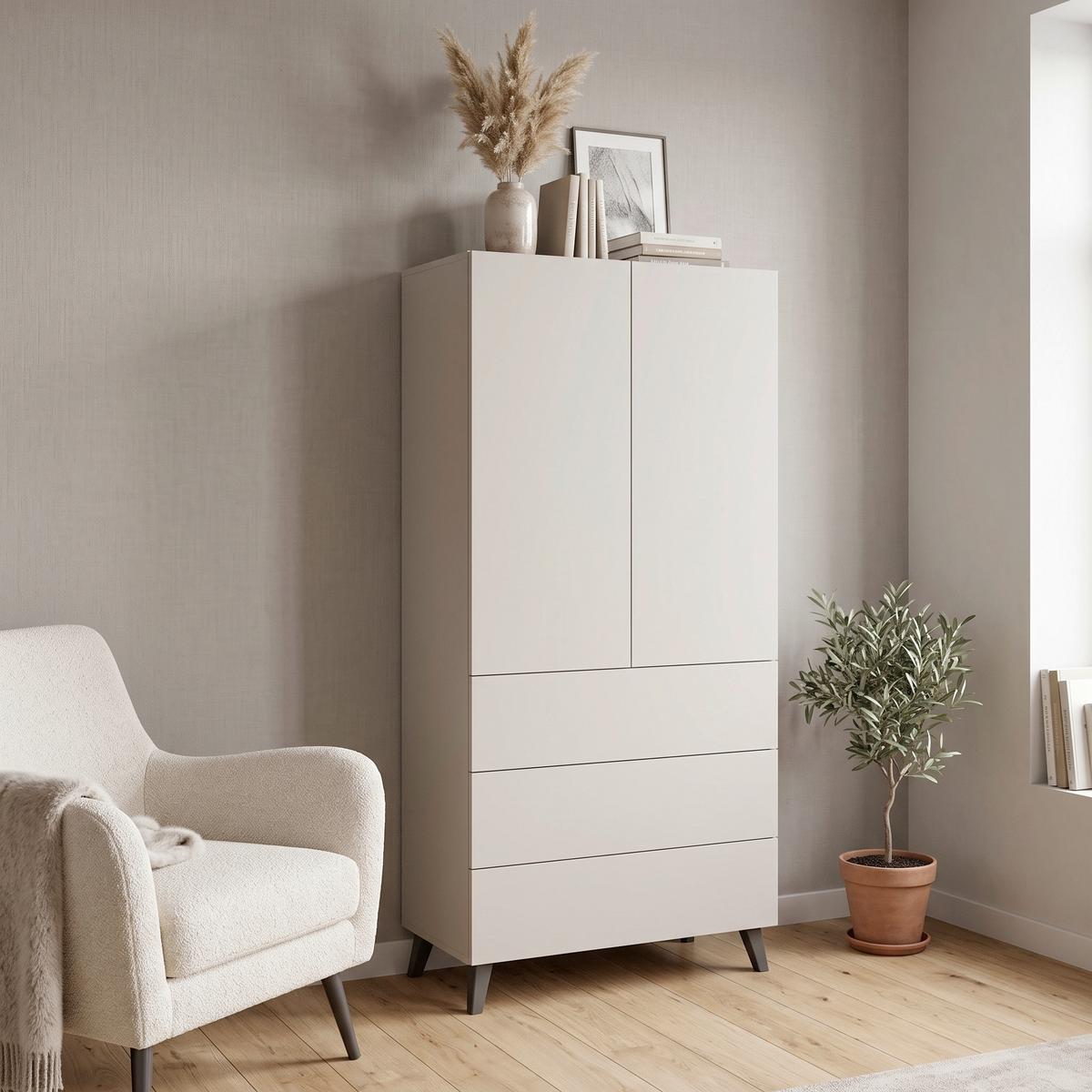 Highboard Phuket Kaschmir Beige - Kaschmir/Schwarz, Design, Holzwerkstoff/Kunststoff (70/170/39cm) - P & B