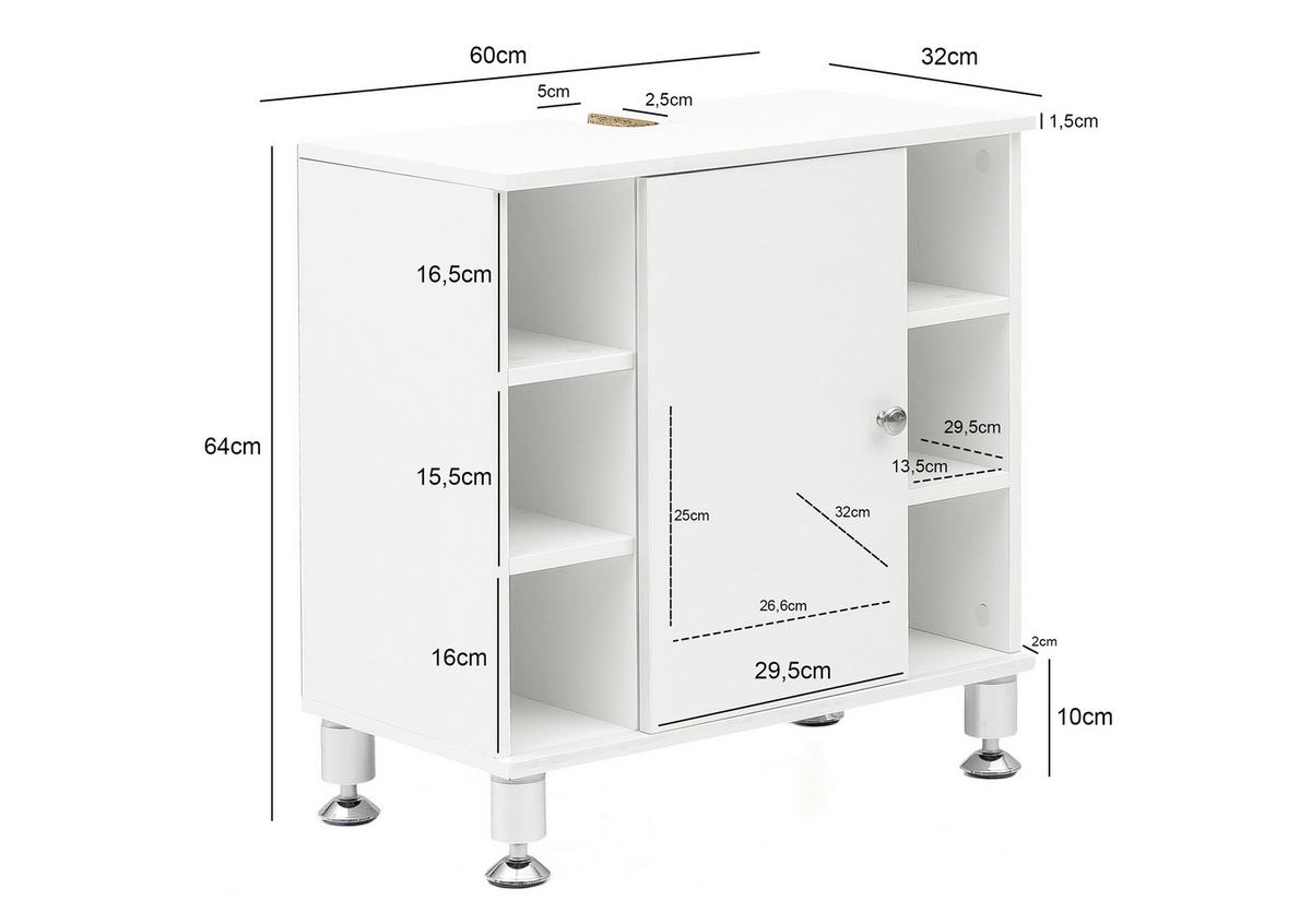 Omarica Za Pod Umivalnik Wl5.752 - bela/barve aluminija, Basics, leseni material (60/64/32cm) - MID.YOU