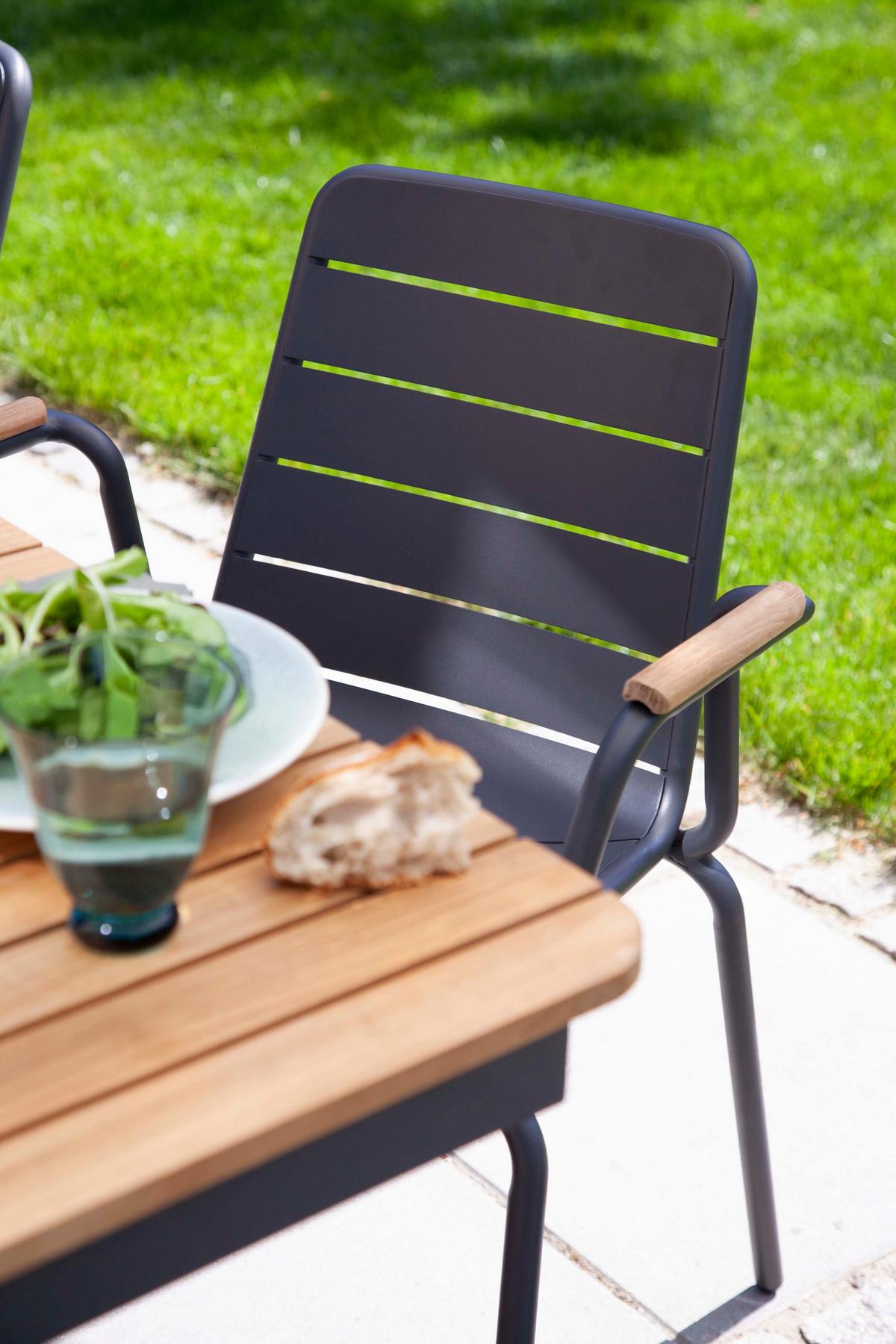 Gartentischgruppe Parc Anthrazit/Teak 5-tlg. - Anthrazit/Teakfarben, Natur, Holz/Metall (198/74/138cm) - Gardenson