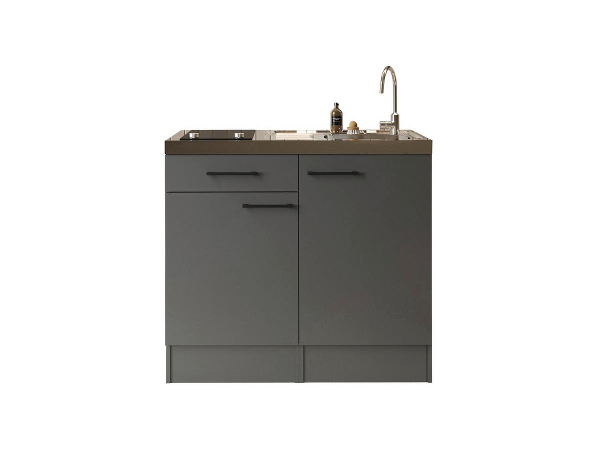 Miniküche Oliver m. Gerät ca. 100cm Grau - Schwarz/Grau, Trend, Holzwerkstoff/Metall (100cm) - Respekta