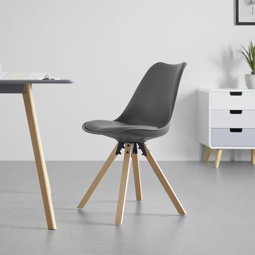 Stuhl "Ricky", grau, Echtholz Beine - Buchefarben/Grau, MODERN, Holz/Kunststoff (48/85/57,4cm) - Bessagi Home