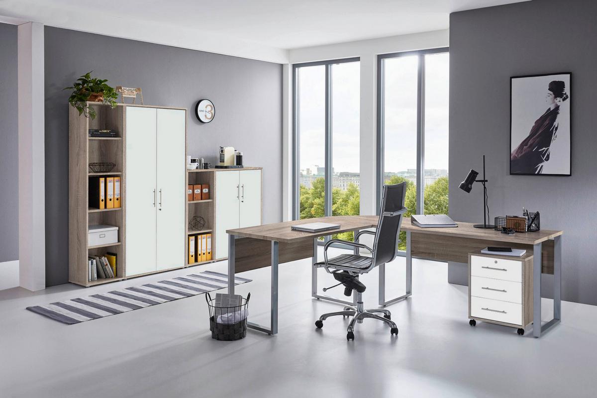 Büro Office Edition Set 4 Weiß/Sonoma Eiche - Weiß/Sonoma Eiche, MODERN, Holzwerkstoff - MID.YOU