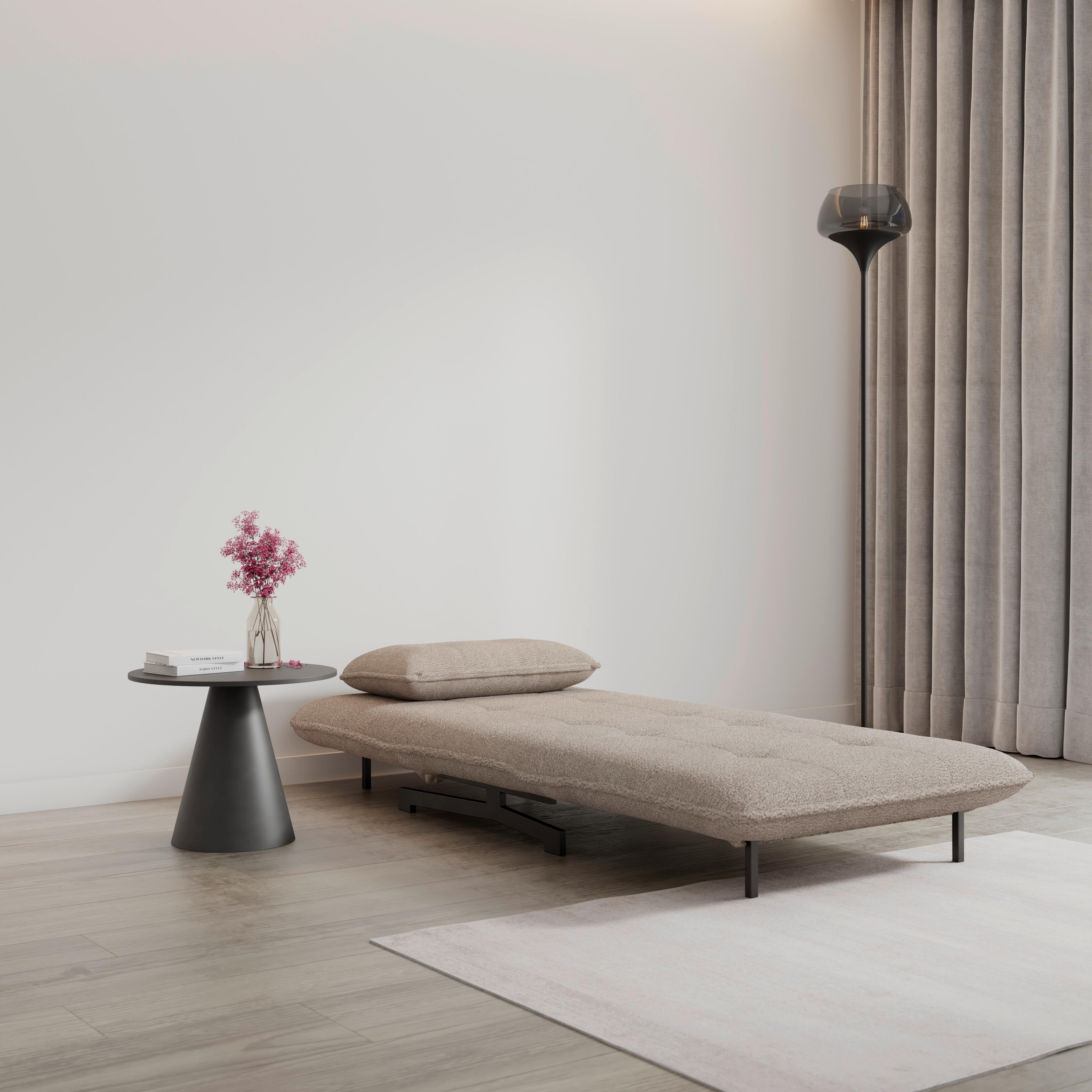 Schlafsessel Luna Bouclé Beige - Beige/Schwarz, MODERN, Textil/Metall (92/40/66cm) - Bessagi Home