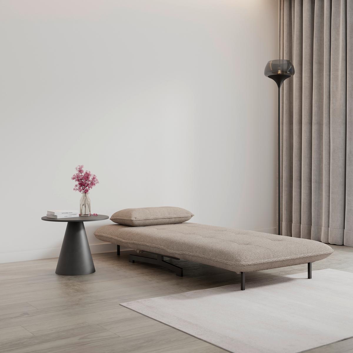 Schlafsessel Luna Bouclé Beige - Beige/Schwarz, MODERN, Textil/Metall (92/40/66cm) - Bessagi Home