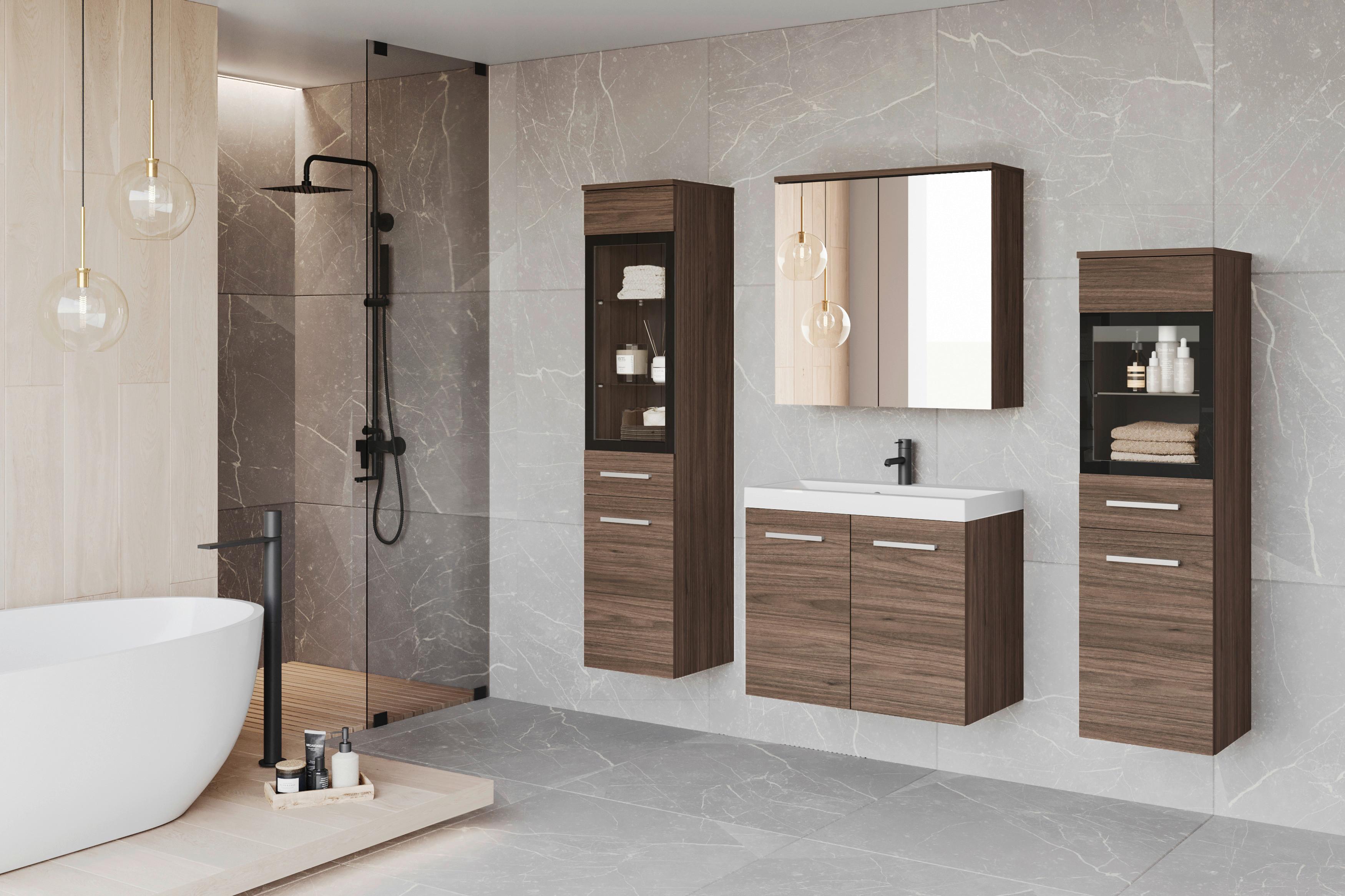 Badezimmer Badset Madrit Ii - Weiss/Nussbaumfarben, Lifestyle, Glas/Keramik (120cm) - P & B