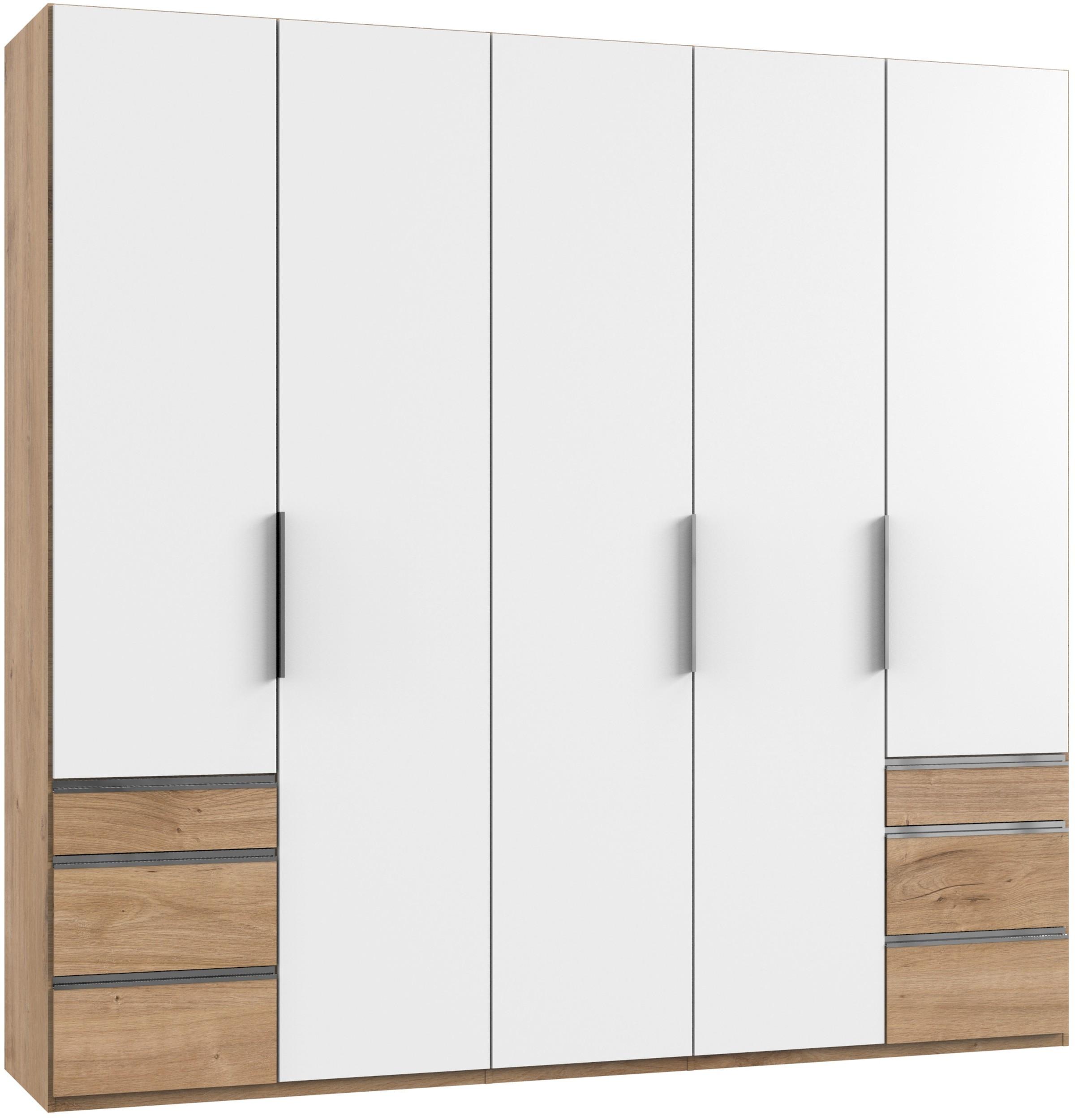 Drehtürenschrank mit Laden B: 250 cm Level, Weiß/Eiche Dekor - Chromfarben/Eichefarben, MODERN, Holzwerkstoff (250/236/58cm) - MID.YOU