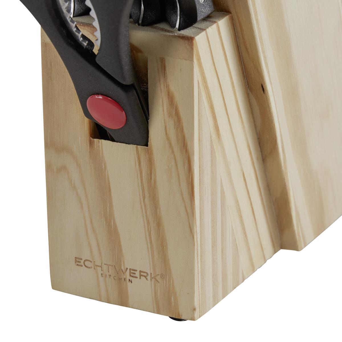 Messerblock Echtwerk Basic Silber-/Kieferfarben, 14-tlg. - Silberfarben/Kieferfarben, Trend, Holz/Metall (16/8,1/21,5cm) - Echtwerk