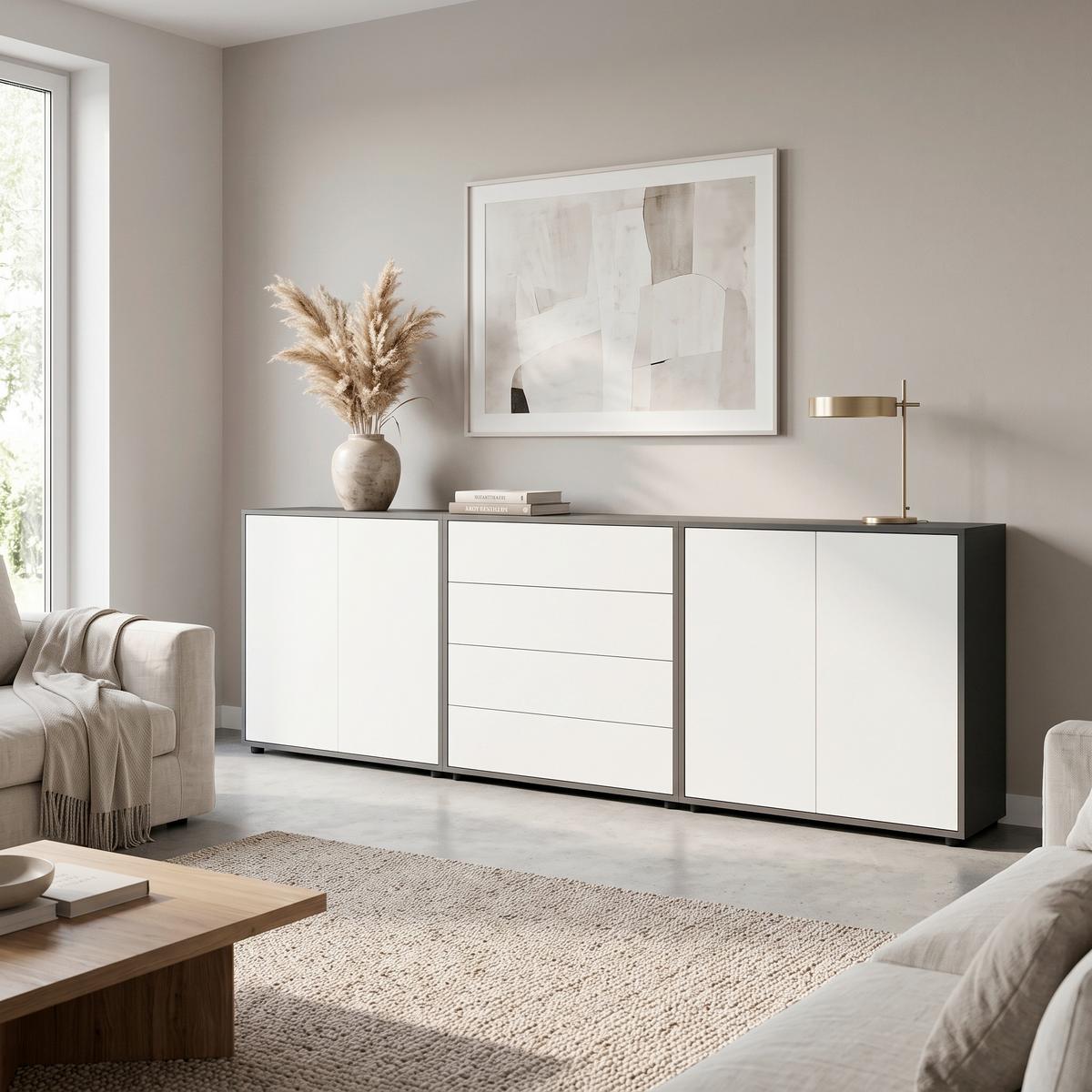 Sideboard Mailand Set 5 Anthrazit/Weiß - Anthrazit/Schwarz, MODERN, Holzwerkstoff/Kunststoff (237/73/33cm) - MID.YOU