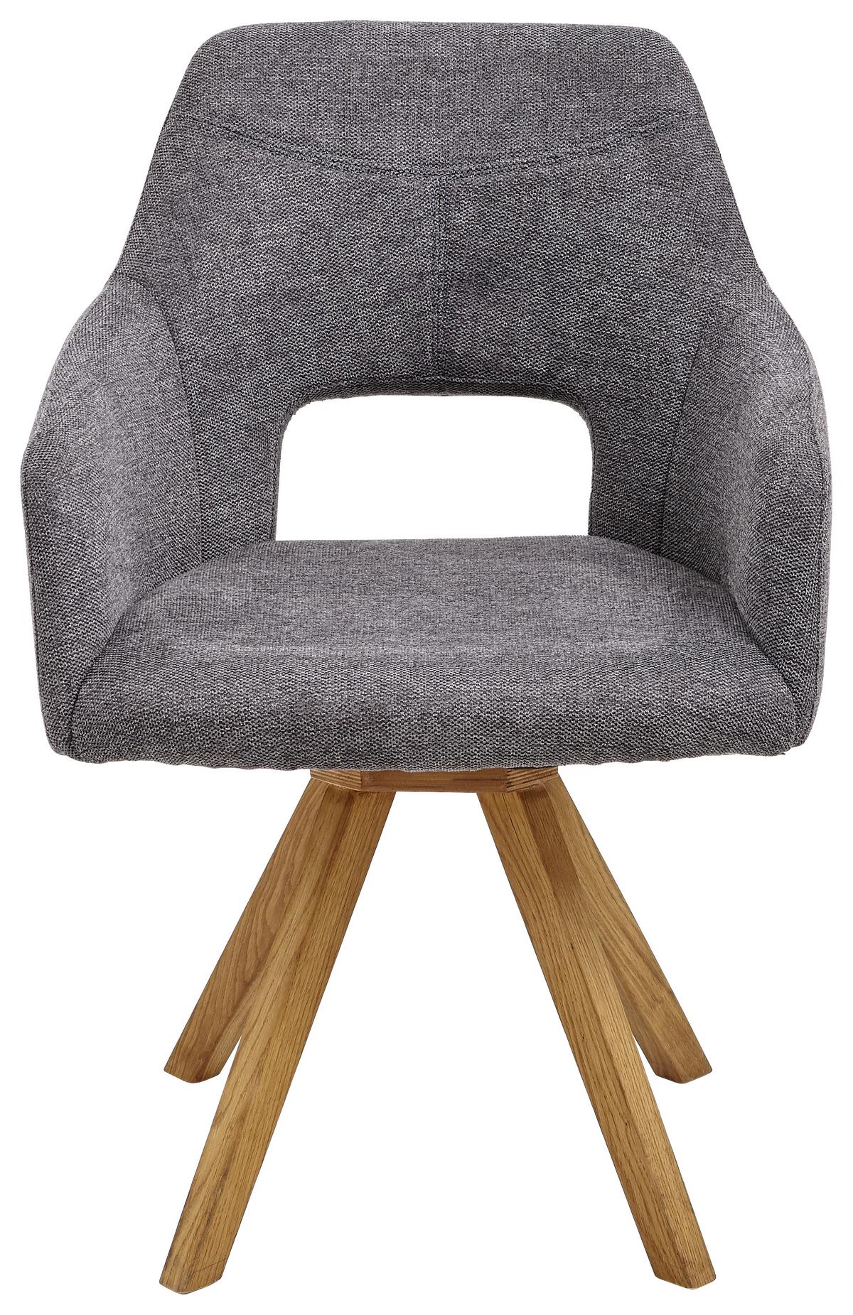 KRZESŁO Z PODŁOKIETNIKAMI EVITA - kolor dębowy/antracytowy, Design, drewno/tkanina (57/84/57cm) - Voleo