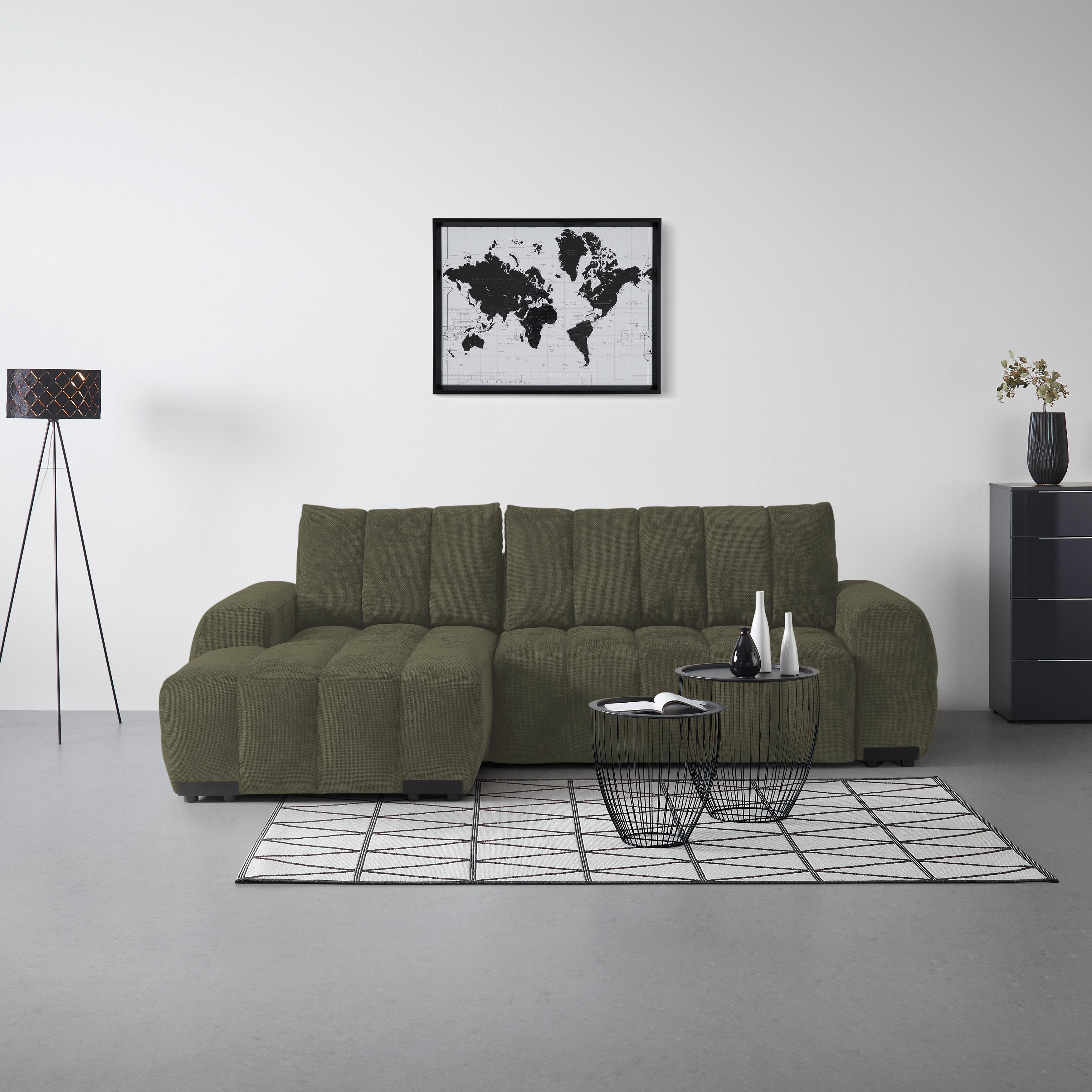 Wohnlandschaft Bolonia Olivgrün - Schwarz Hochglanz/Olivgrün, MODERN, Textil/Metall (166/93/273cm) - Mömax