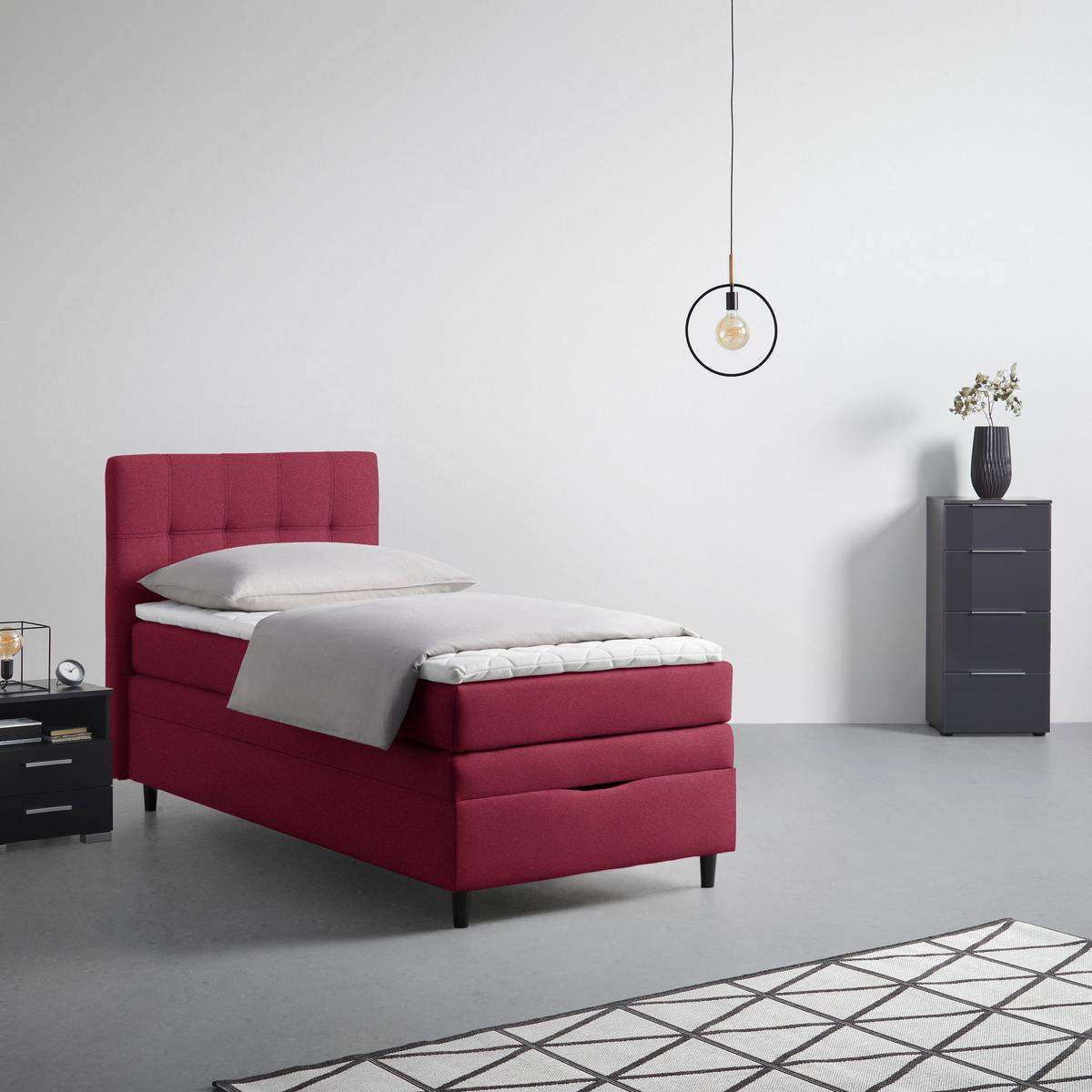Boxspringbett Miami in Weinrot ca. 90x200cm - Weinrot/Schwarz, KONVENTIONELL, Holz/Holzwerkstoff (90/200cm) - Mömax