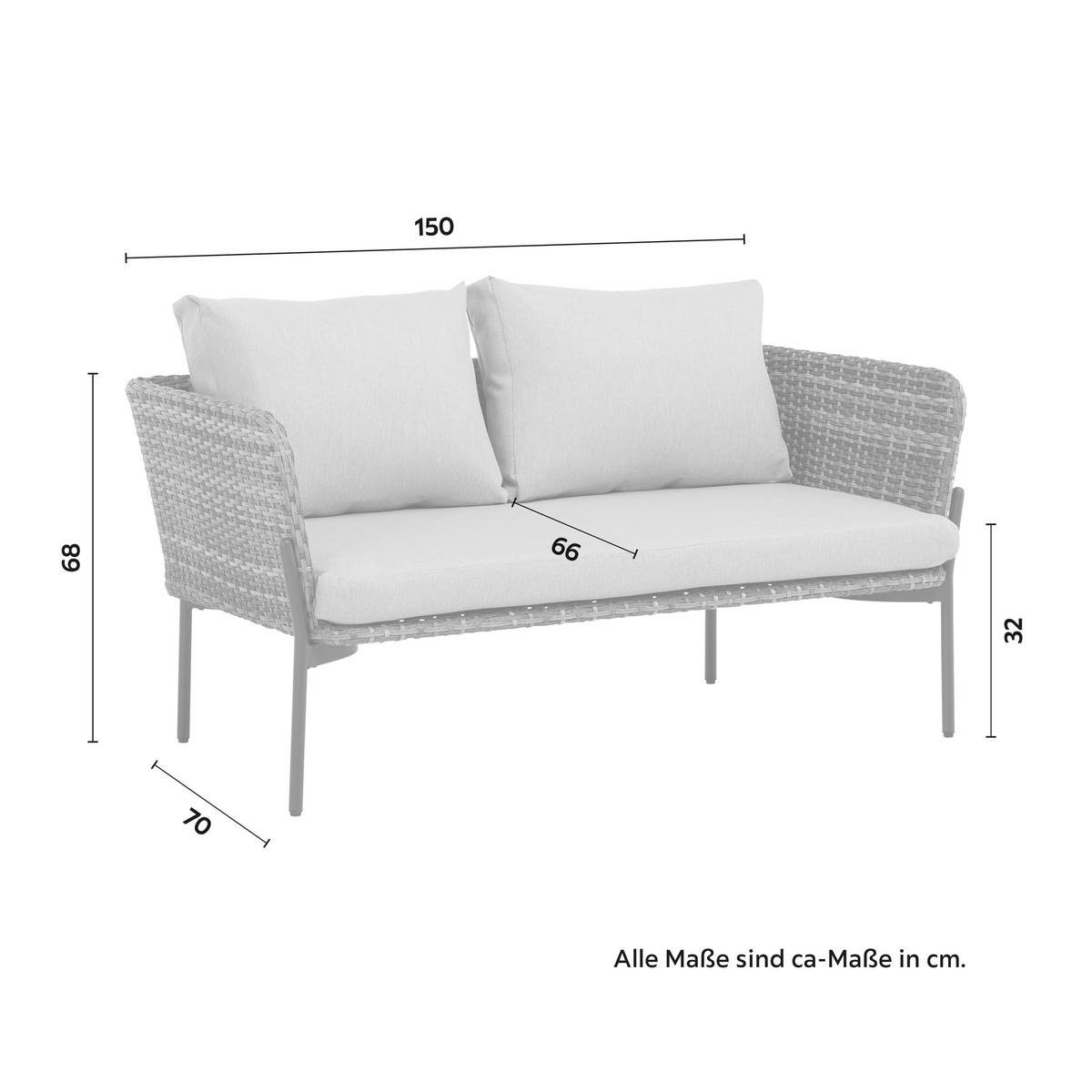 Loungegarnitur Zophia Grau Outdoorstoff/Metall/Glas - Dunkelgrau/Schwarz, MODERN, Glas/Kunststoff (150/68/70cm) - Bessagi Garden