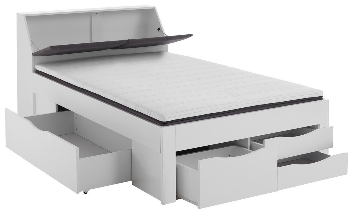 Postelja Maxi, S Predali, Bela, 140x200 - siva/bela, Konvencionalno, leseni material/tekstil (140/200cm) - Mömax
