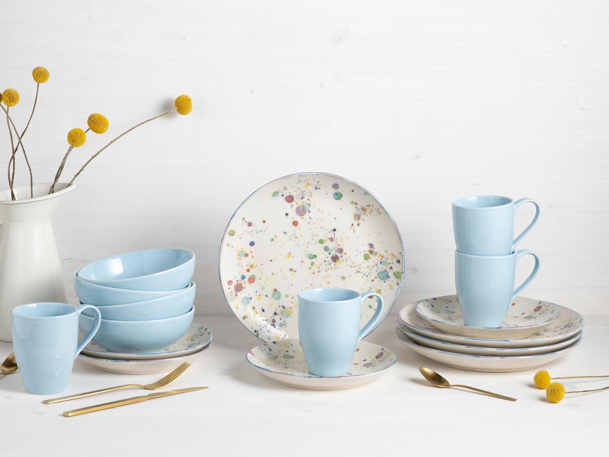 Kombinirani Servis Candy Drops, 16-Delni - svetlo modra/bela, Basics, keramika - Creatable