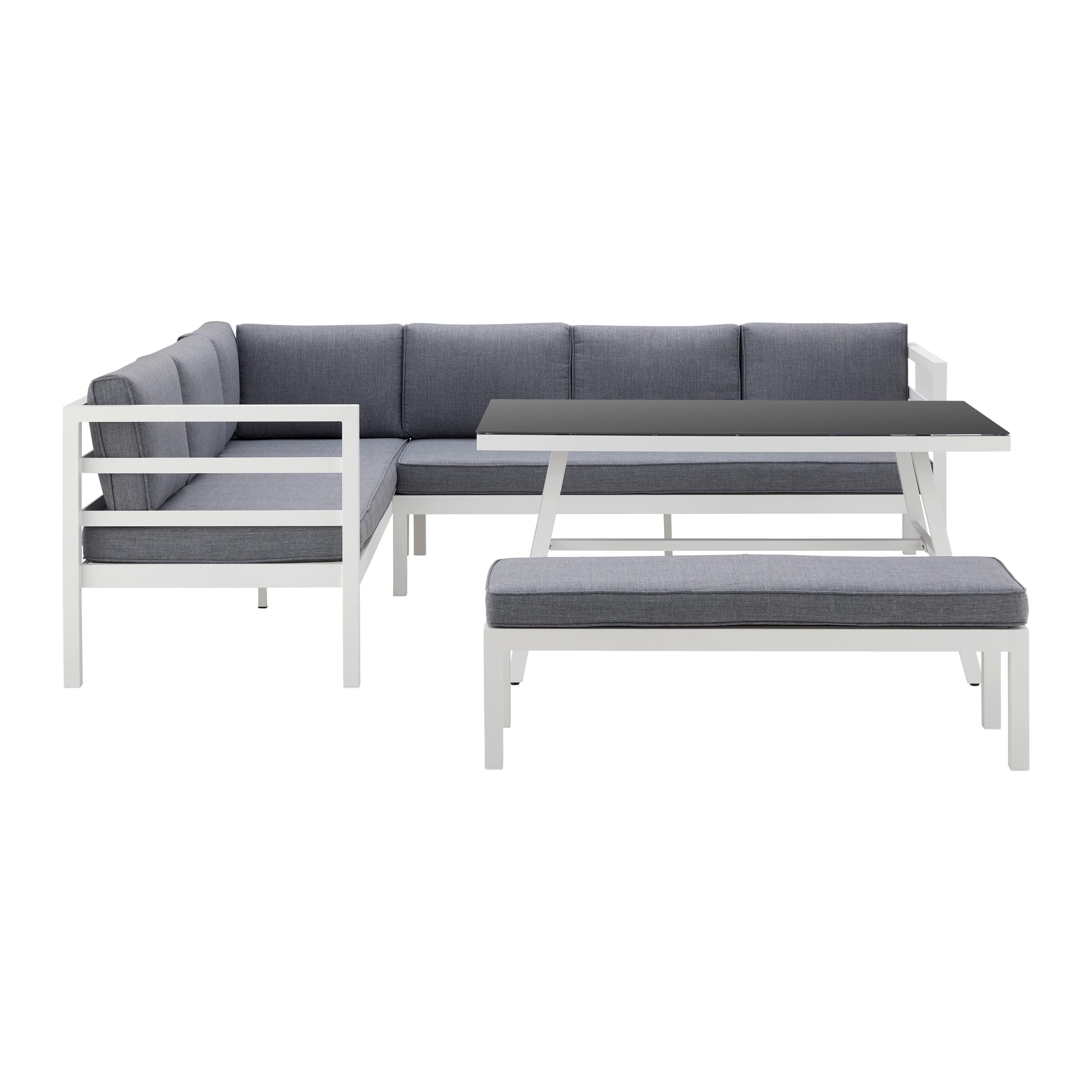Loungegarnitur"Mariella", 4-teilig, Outdoorstoff - Weiss/Grau, Modern, Glas/Textil - Bessagi Garden