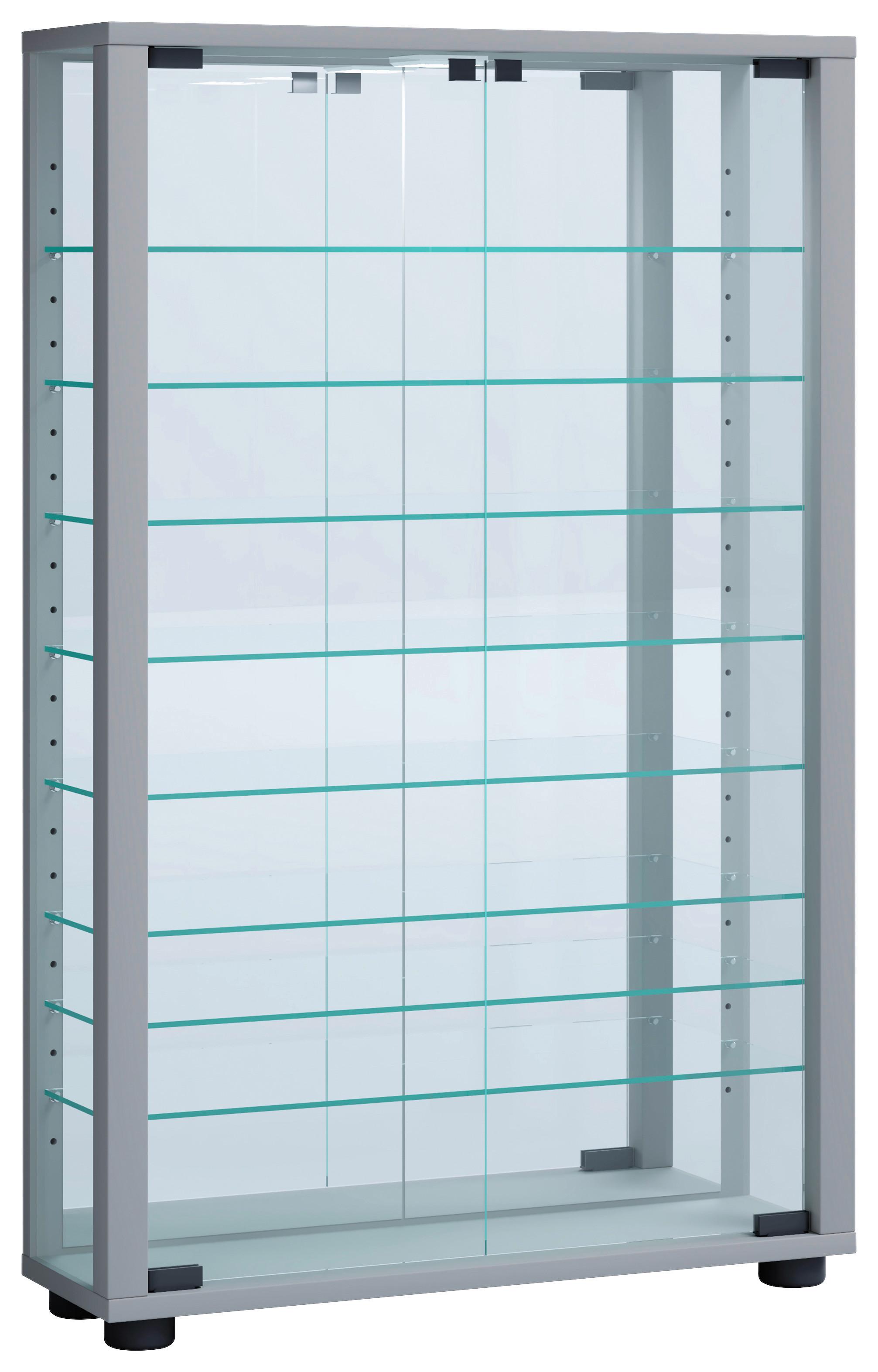 Vitrina Lumo, Osvetlitev, Srebrna - srebrne barve/črna, Moderno, umetna masa/steklo (59/91,3/18cm) - MID.YOU