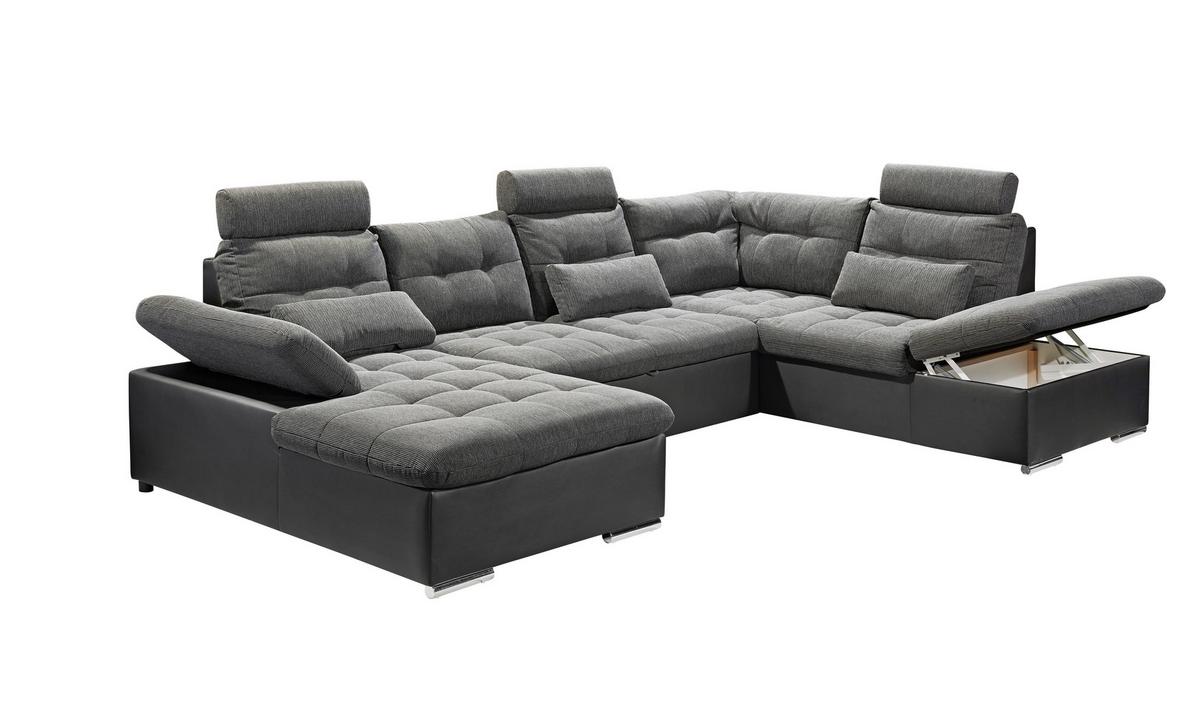 Wohnlandschaft Jakarta U inkl. Kissen Grau/Schwarz - Chromfarben/Schwarz, Design, Kunststoff/Textil (170/324/218cm) - MID.YOU