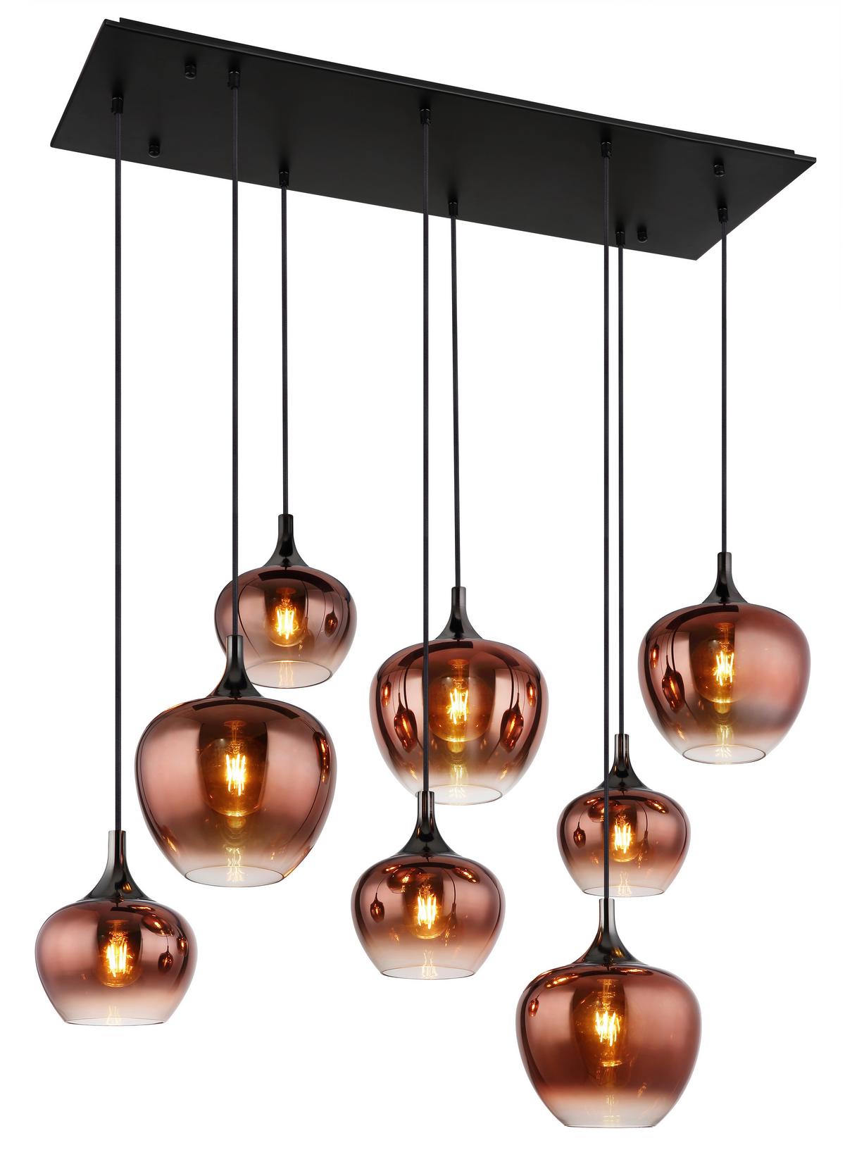 Hängeleuchte Maxy Schwarz/Kupferfarben max. 40 W - Klar/Chromfarben, Design, Glas/Metall (105/45/120cm) - Globo