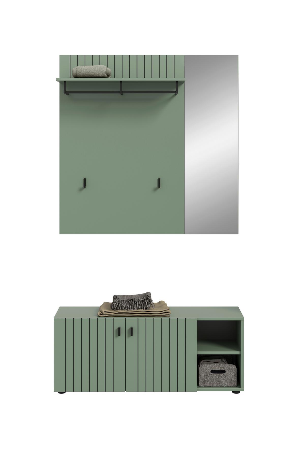 Predsoba Station, Sivozelena, 2-Delna - sivozelena, Design, leseni material (106/192/37cm) - MID.YOU