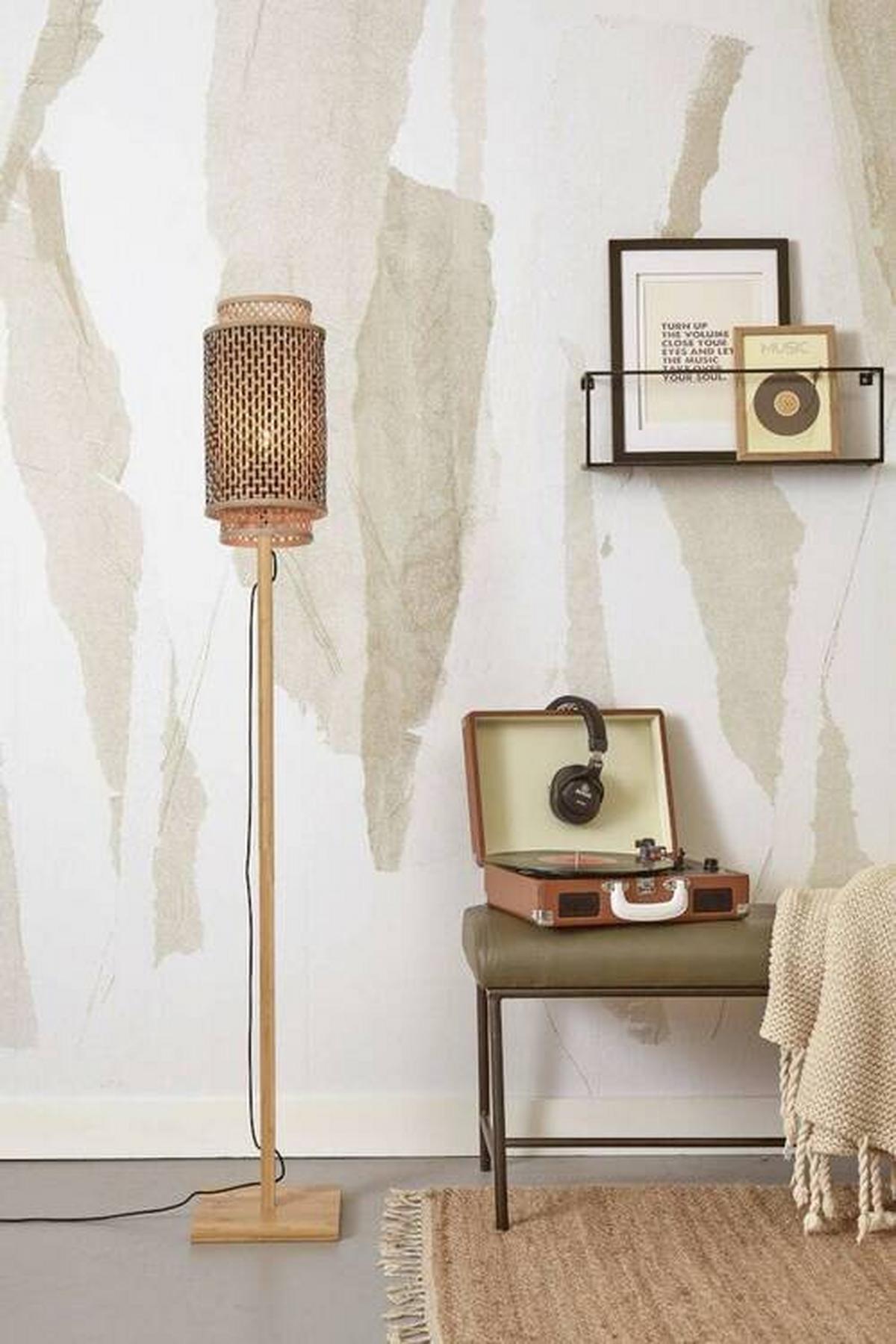 Stoječa Svetilka Bhutan, Črna, Bambus - črna/naravne barve, Trend, les (20/145cm) - Good & Mojo