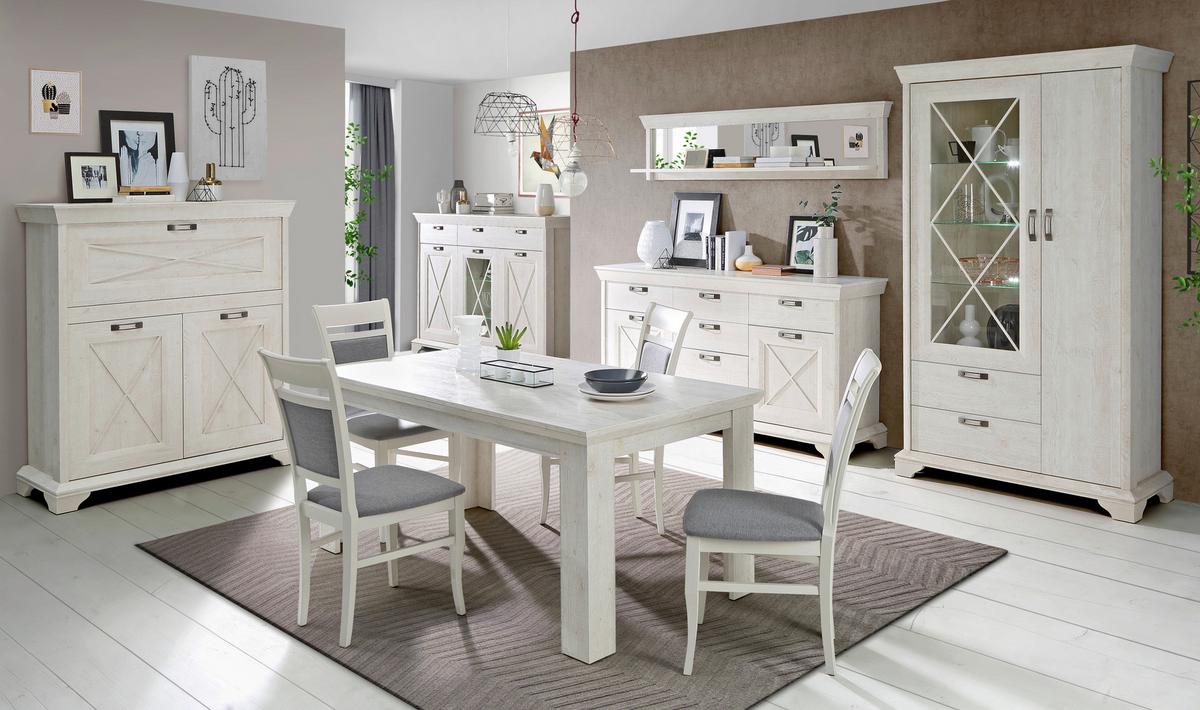 Comodă KASHMIR - alb/culoare coconar, Konventionell, metal/material pe bază de lemn (177,4/96,2/48,2cm) - Premium Living