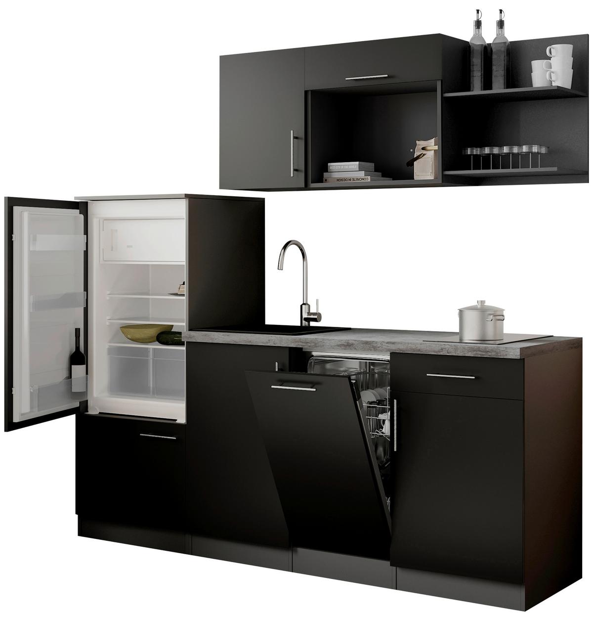 Küchenblock Oliver m. Geräten Schwarz - Schwarz/Grau, Trend, Holzwerkstoff/Metall (205cm) - Respekta