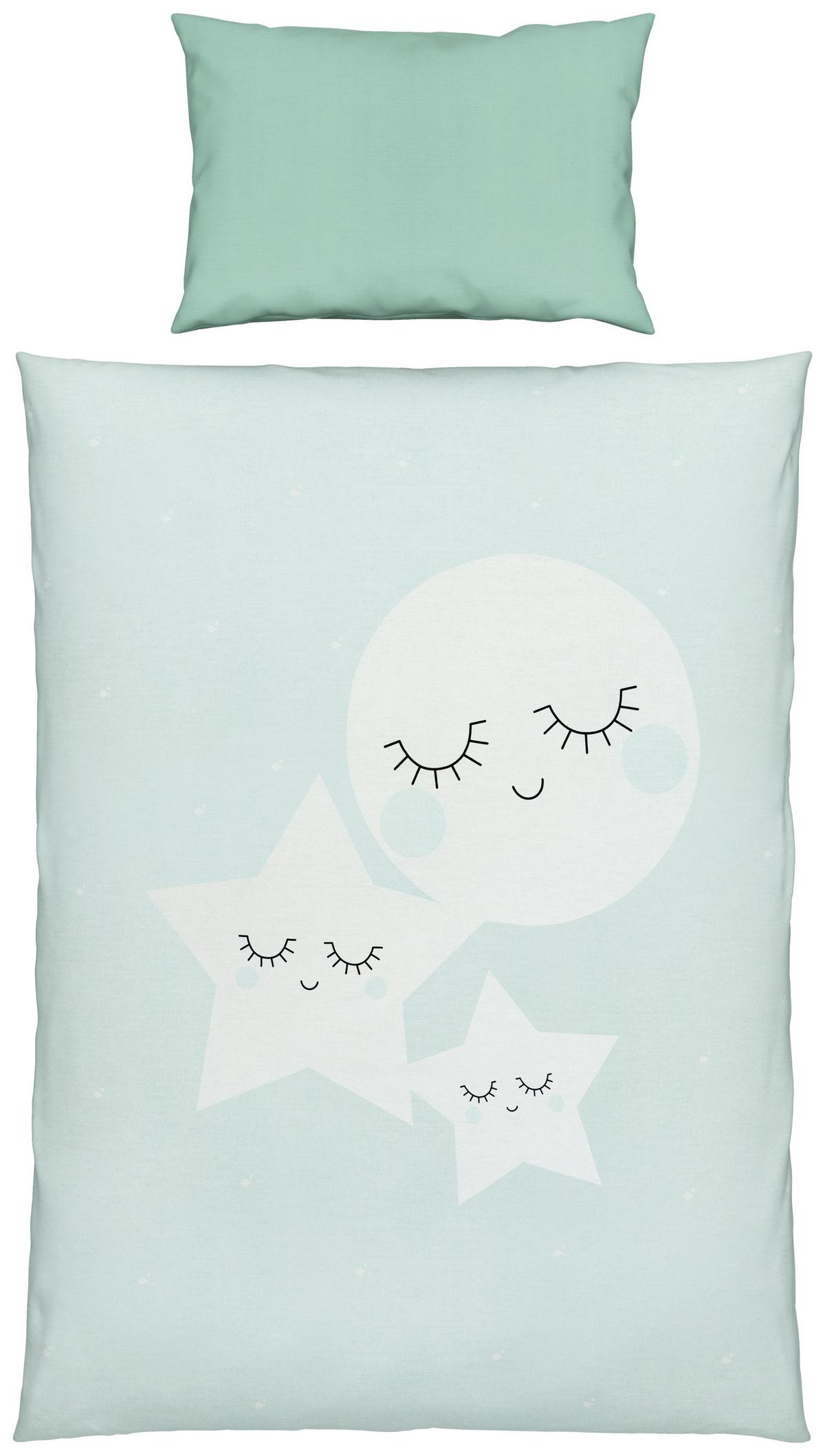 POŚCIEL NIEMOWLĘCA GWIAZDY/KSIĘŻYC - biały/miętowy, Basics, tkanina (100/135cm) - My Baby Lou