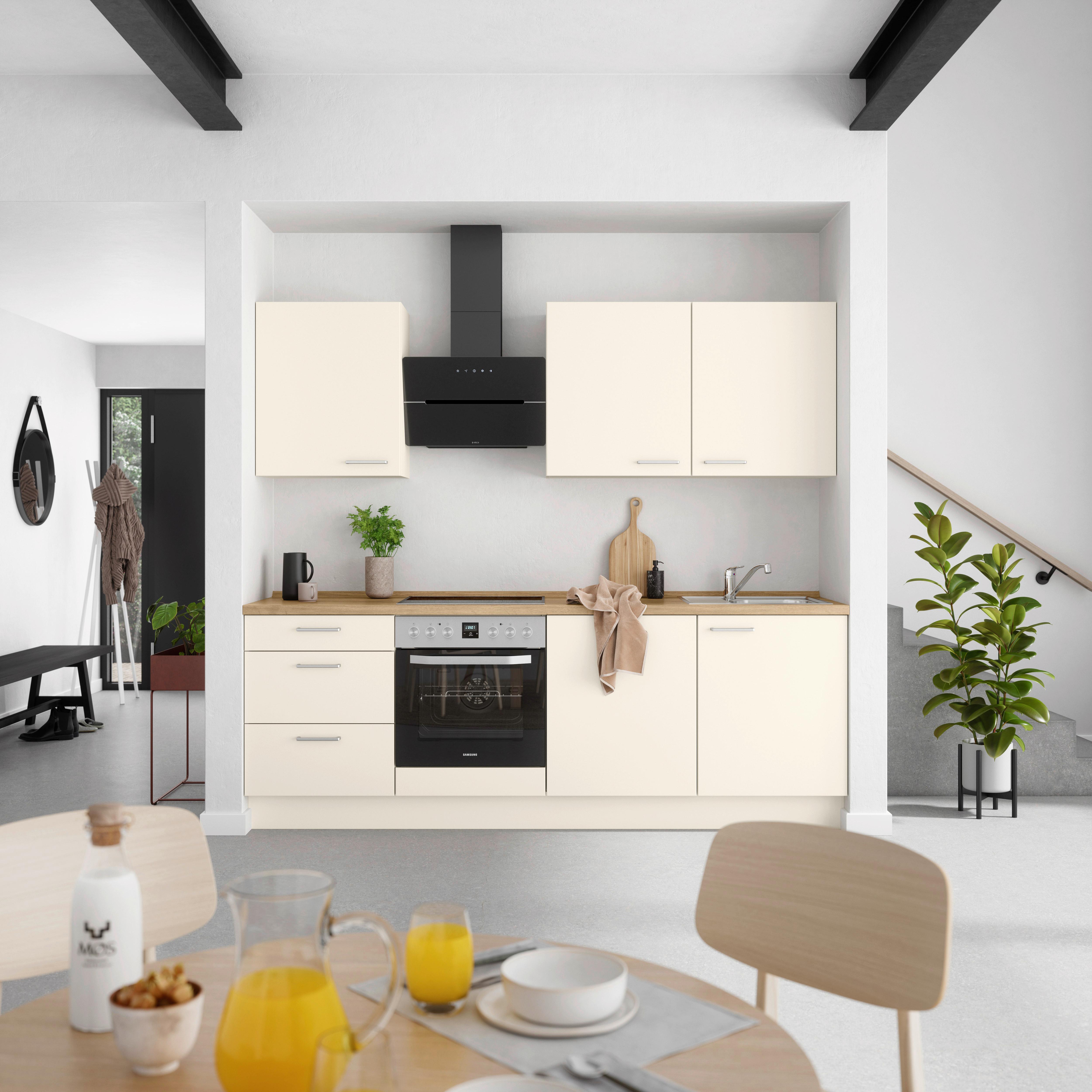 Küchenblock Touch High m. Geräten Magnolie - Edelstahlfarben/Eichefarben, MODERN, Holzwerkstoff/Metall (240cm) - Nobilia