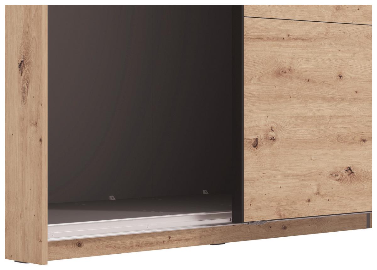 Schwebetürenschrank Gard Eiche Artisan - Schwarz/Eiche Artisan, KONVENTIONELL, Holzwerkstoff/Metall (245/217.5/61cm) - Based