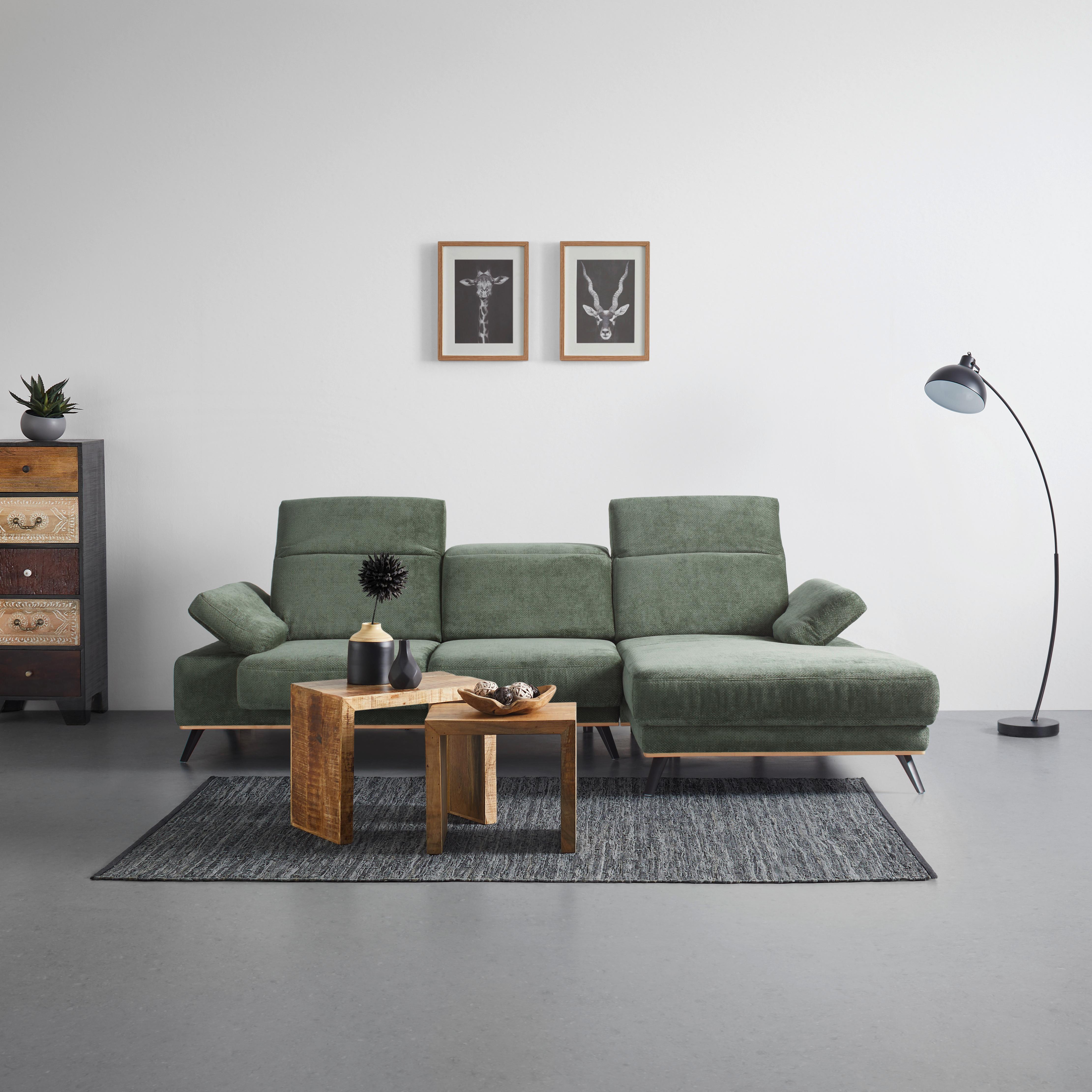 Wohnlandschaft Royce Olivgrün - Schwarz/Olivgrün, MODERN, Textil/Metall (283/81-105/194cm) - Premium Living