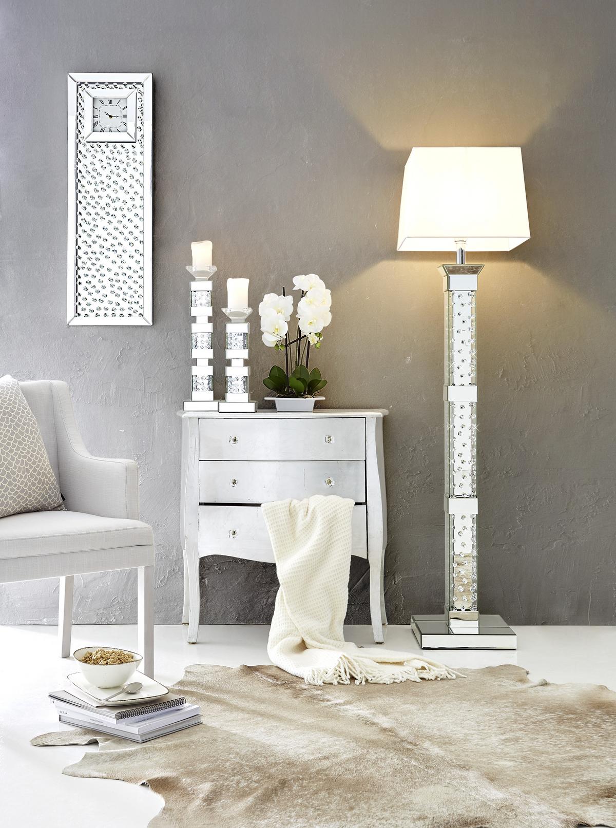 ŚWIECZNIK GD-3069 - GLORY - przejrzysty, Basics, drewno/szkło (13/35,5/13cm) - Ambia Home