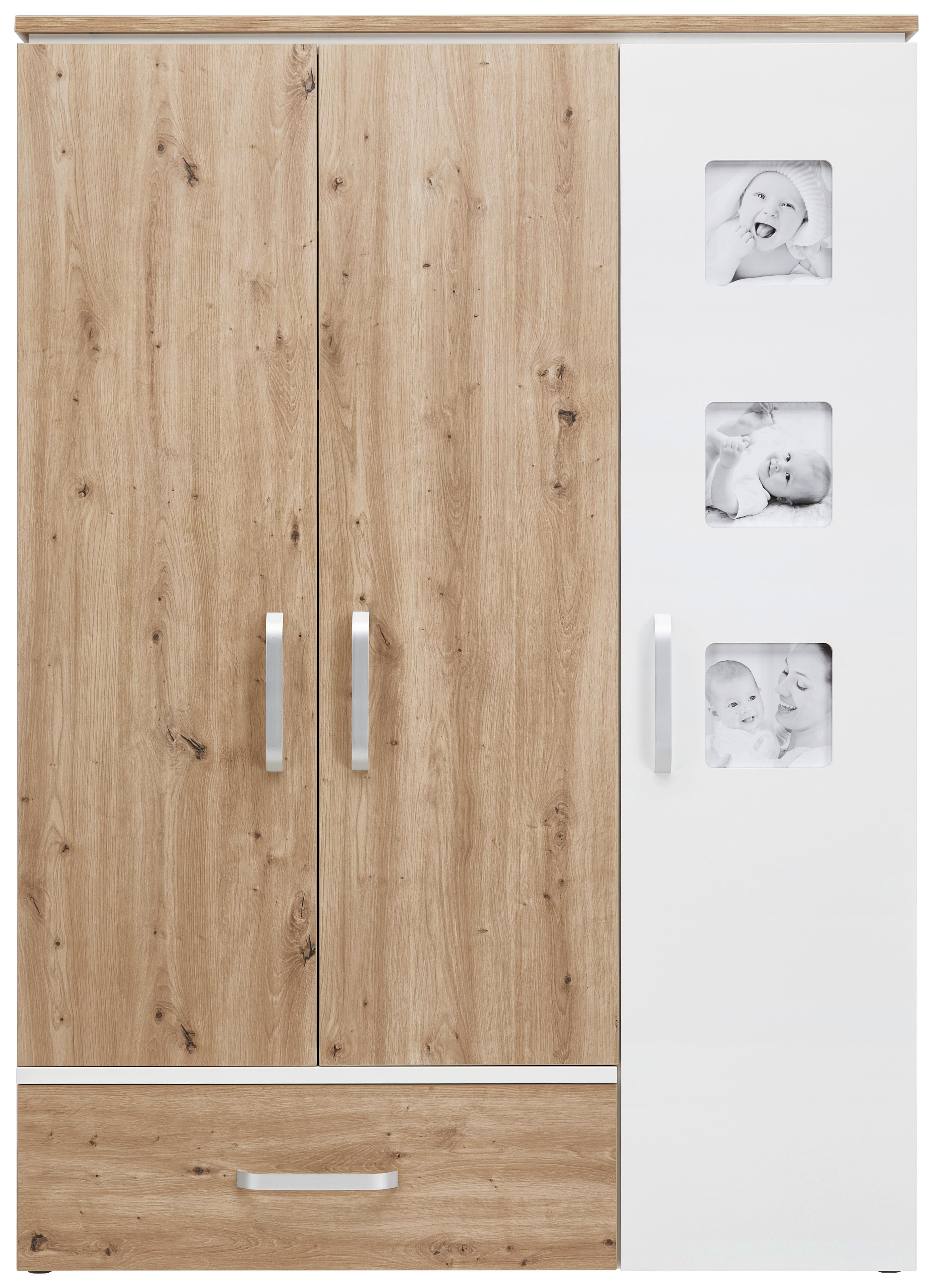 Drehtürenschrank in Weiss/Artisan Eiche - Weiss/Silberfarben, Holzwerkstoff/Metall (135/190,5/55cm) - Roba