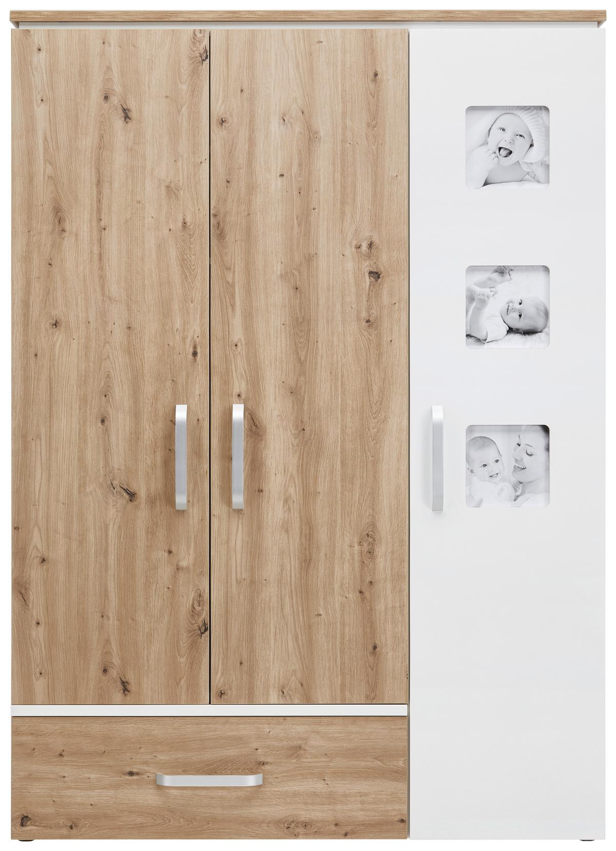 Drehtürenschrank in Weiß/Artisan Eiche - Silberfarben/Weiß, Holzwerkstoff/Metall (135/190,5/55cm) - Roba