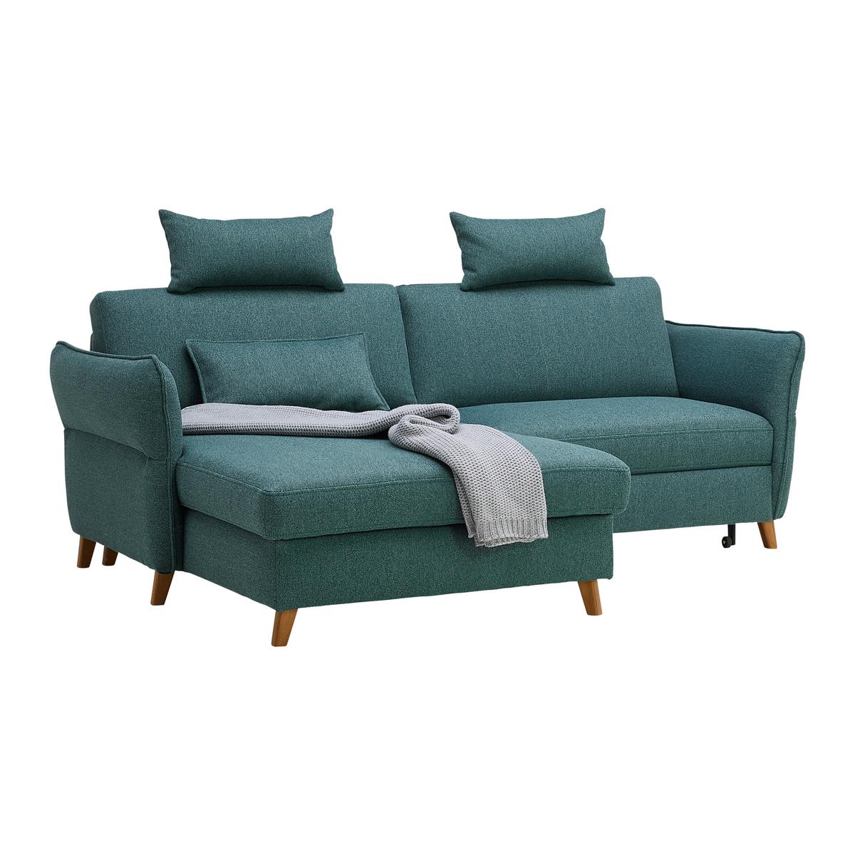 Ecksofa Leaf Grün - Eiche dunkel/Beige, MODERN, Holz (160/85/238cm) - ecoTree