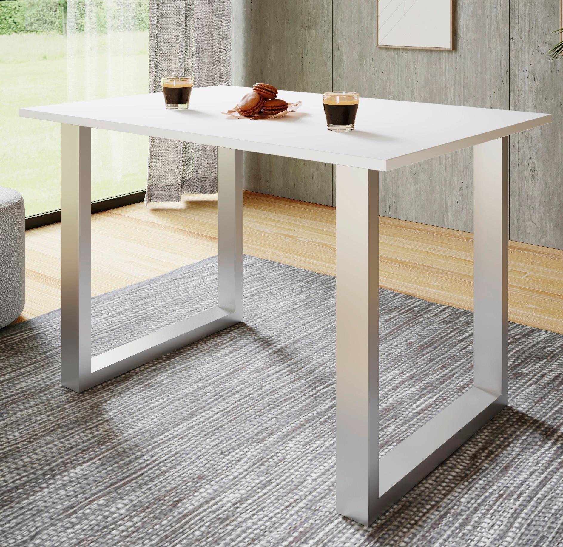 Pisalna Miza Lona, Bela, Srebrna, 110x80cm - srebrne barve/bela, Design, kovina/leseni material (110/80/76cm) - MID.YOU