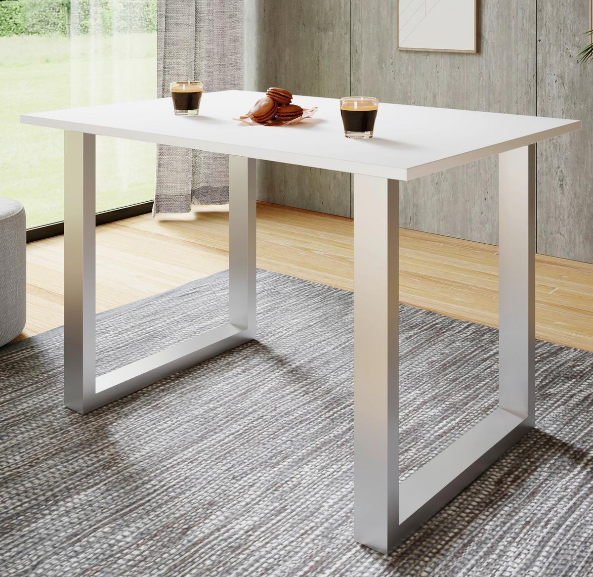 Pisalna Miza Lona, Bela, Srebrna, 110x80cm - srebrne barve/bela, Design, kovina/leseni material (110/80/76cm) - MID.YOU