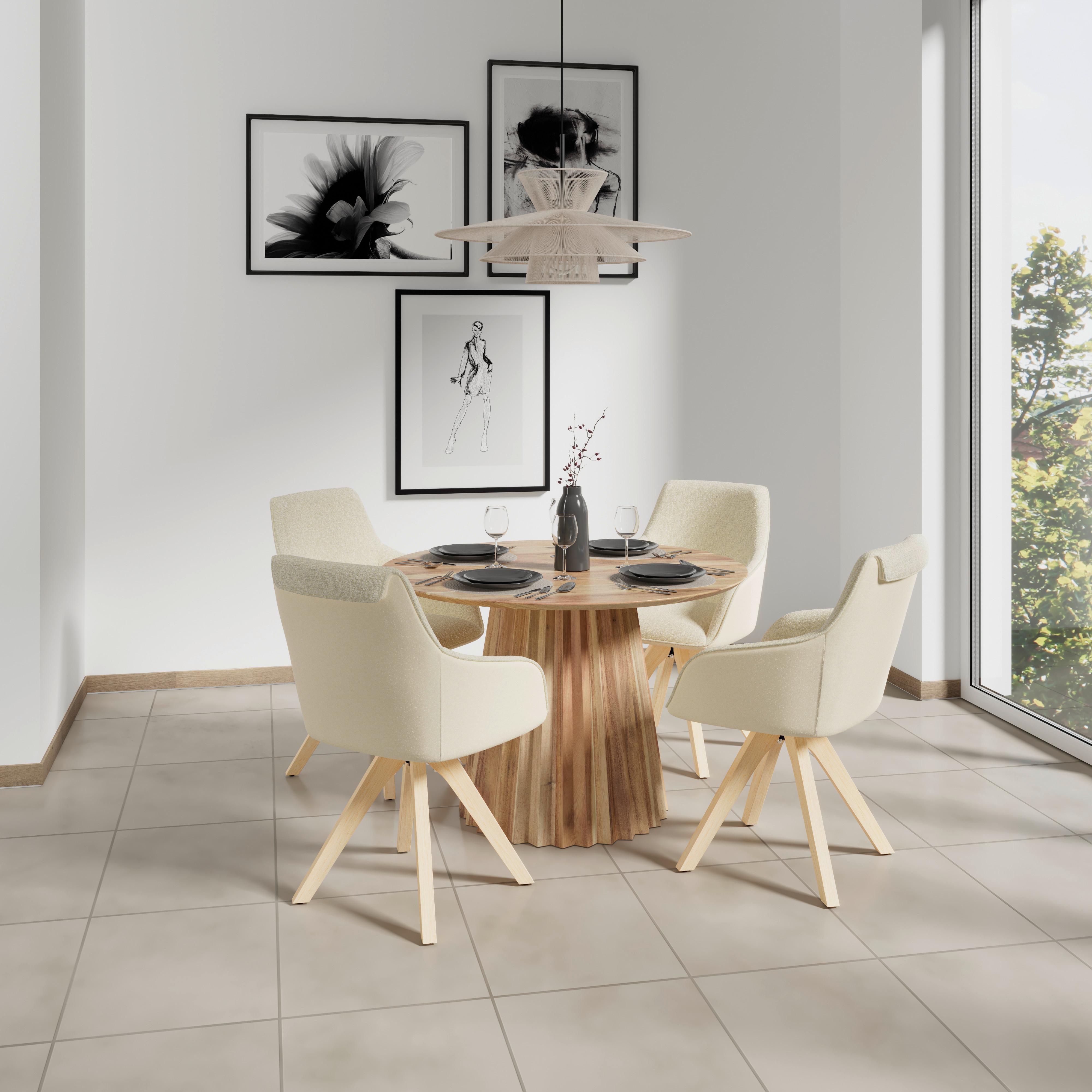 Armlehnstuhl Serena Creme Chenille/Leinenoptik Drehbar - Eichefarben/Creme, MODERN, Holz/Textil (62/86/65cm) - Bessagi Home