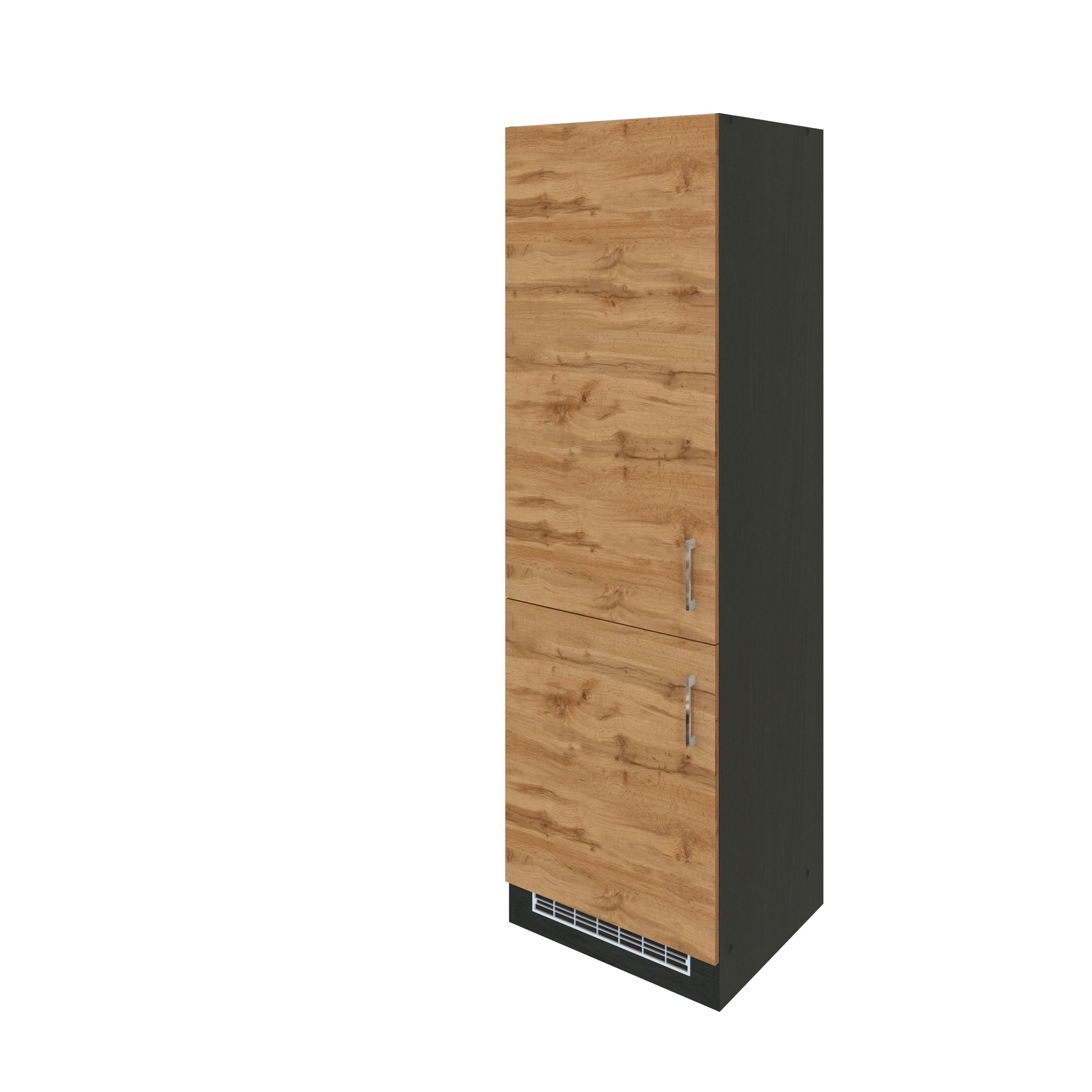 Held Kühlschrank-Umbauschrank Kombi ca. 60 cm Eichefarben - Chromfarben/Eichefarben, MODERN, Holzwerkstoff/Metall (60/200/60cm) - Held