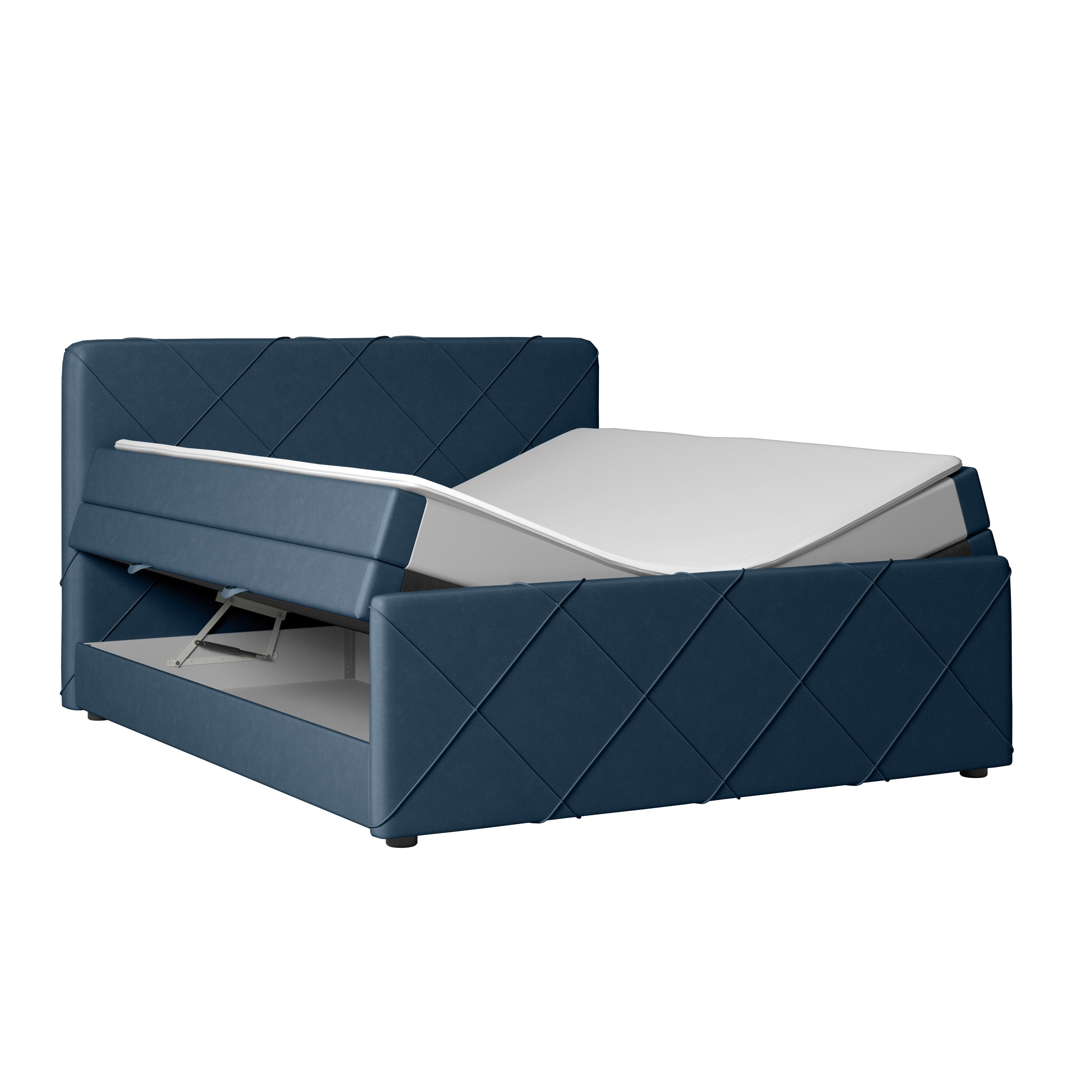 Boxspringbett Cordoba ca. 180x200 cm Blau - Blau/Schwarz, MODERN, Holz/Kunststoff (180/200cm) - MID.YOU