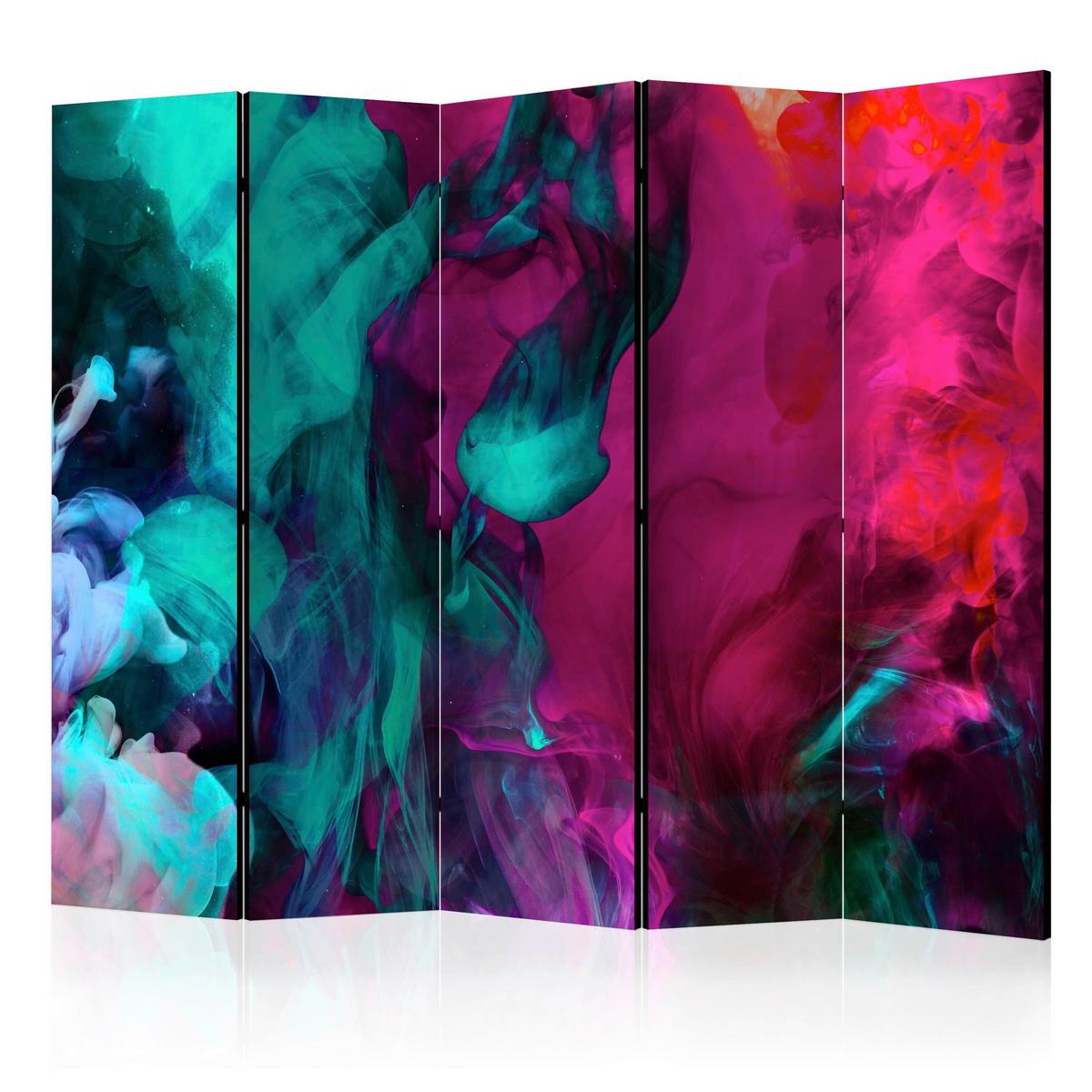 Paravan Color Madness I, 5-Delni, Dvostranski - rdeča/metino zelena, Basics, tekstil/les (225/172/3cm) - artgeist