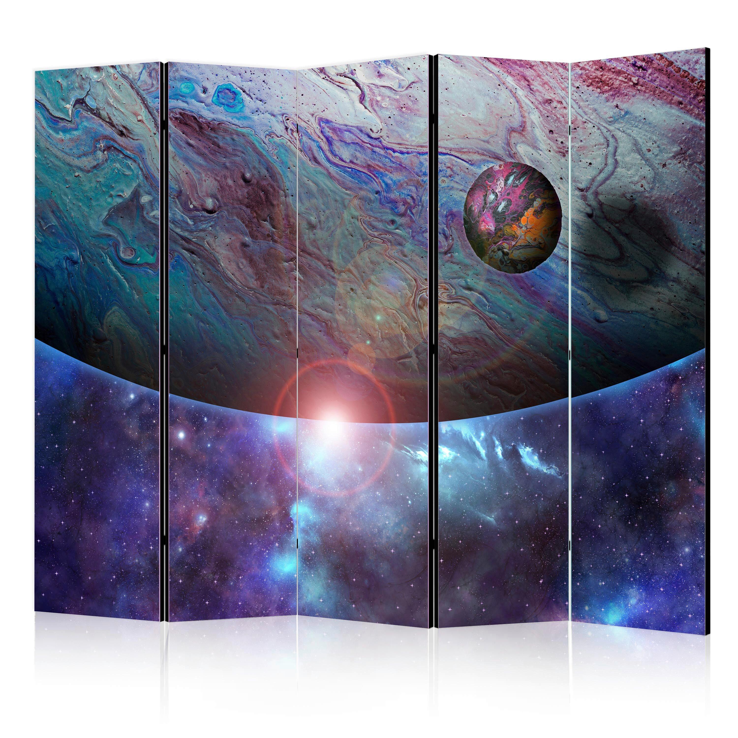 Paravan In Orbit I, 5-Delni, Dvostranski - lila/modra, Basics, tekstil/les (225/172/3cm) - artgeist