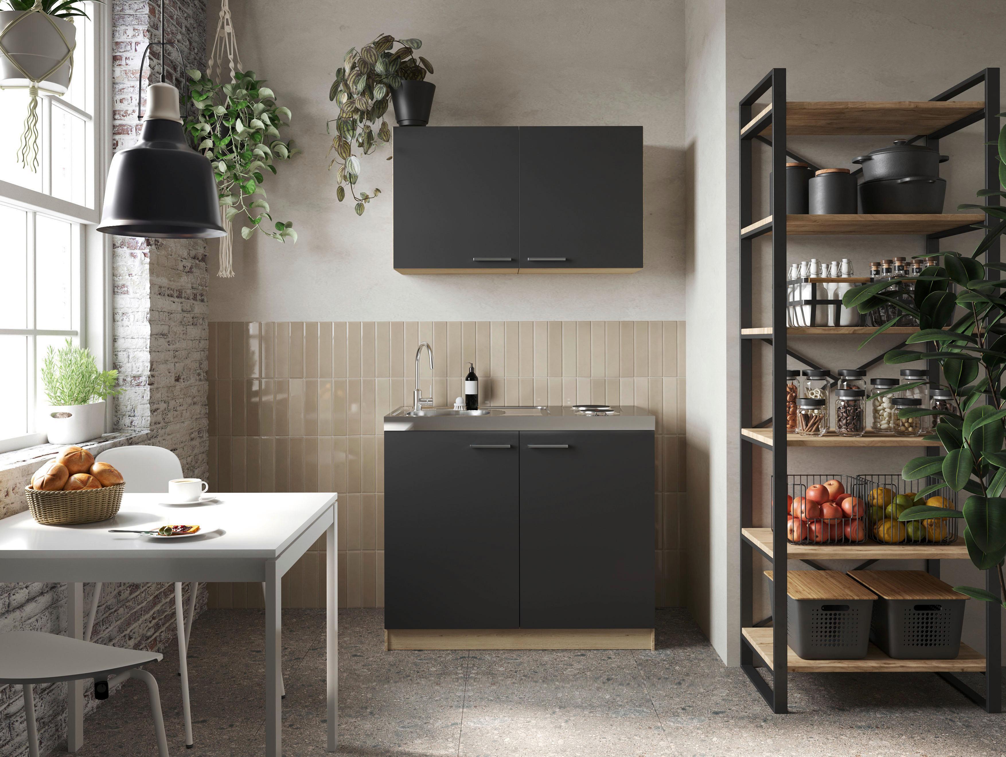 Majhna Kuhinja Z Aparati Merle, 100cm - srebrne barve/črna, Basics, kovina/leseni material (100cm) - Respekta